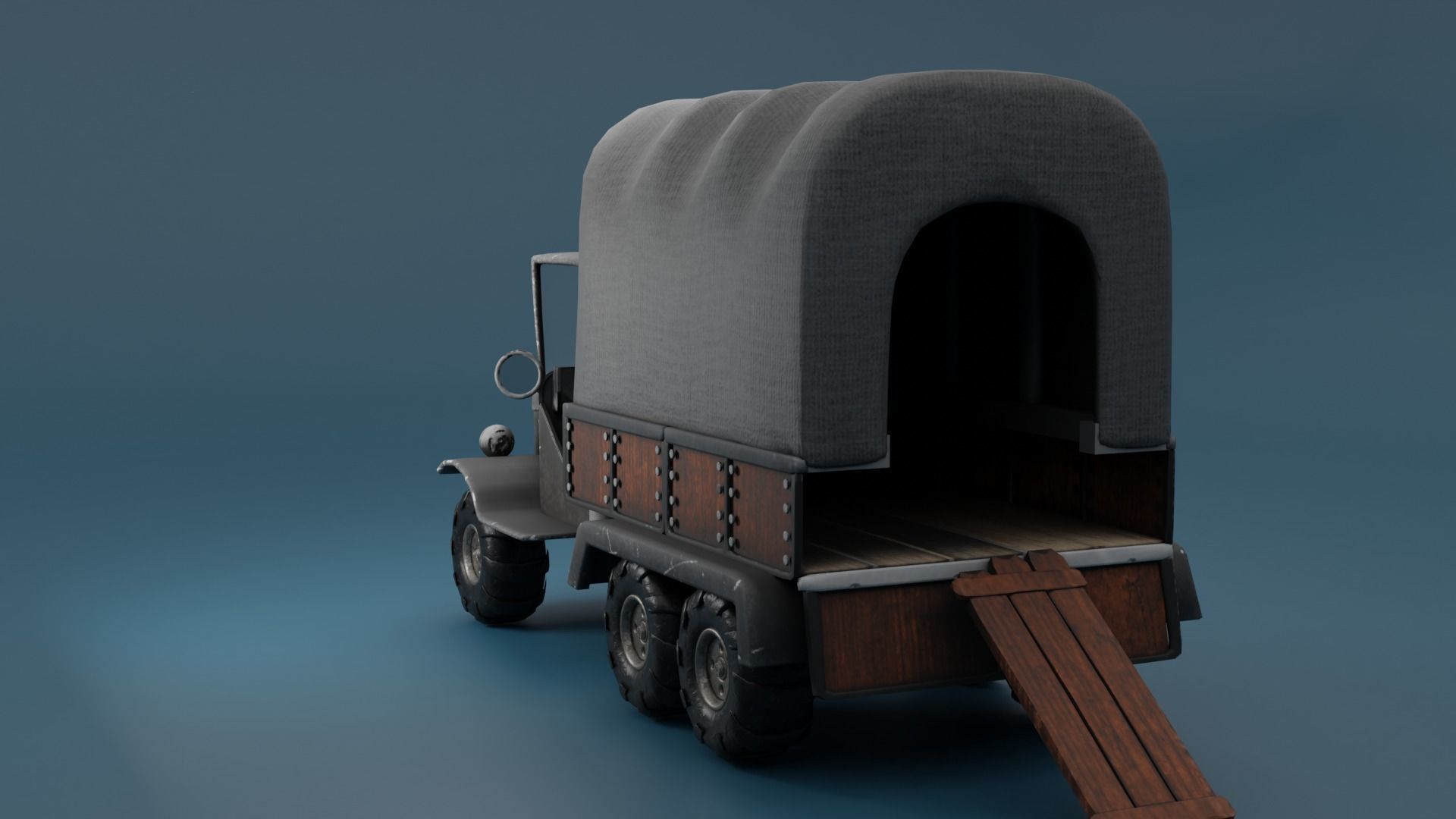 Truck old with canvas cover 3D model_10