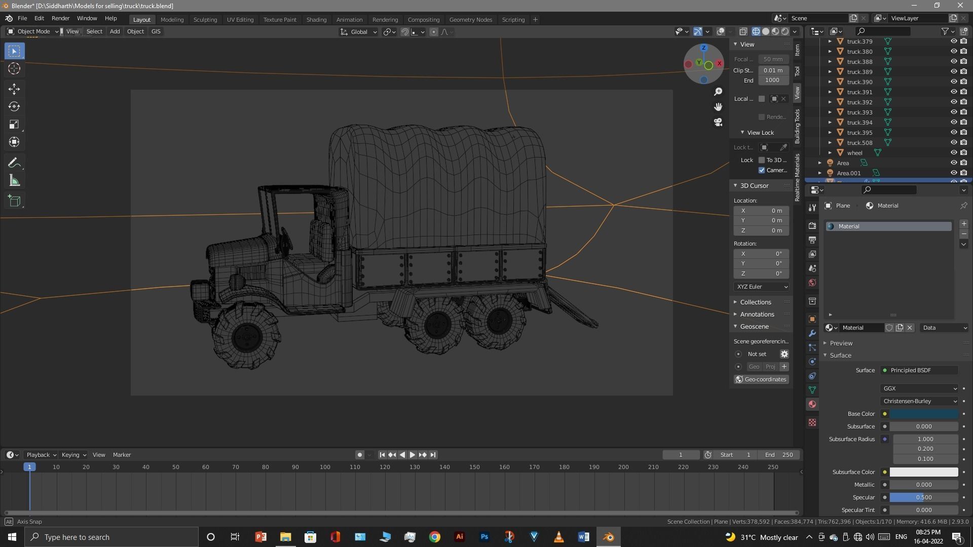 Truck old with canvas cover 3D model_109