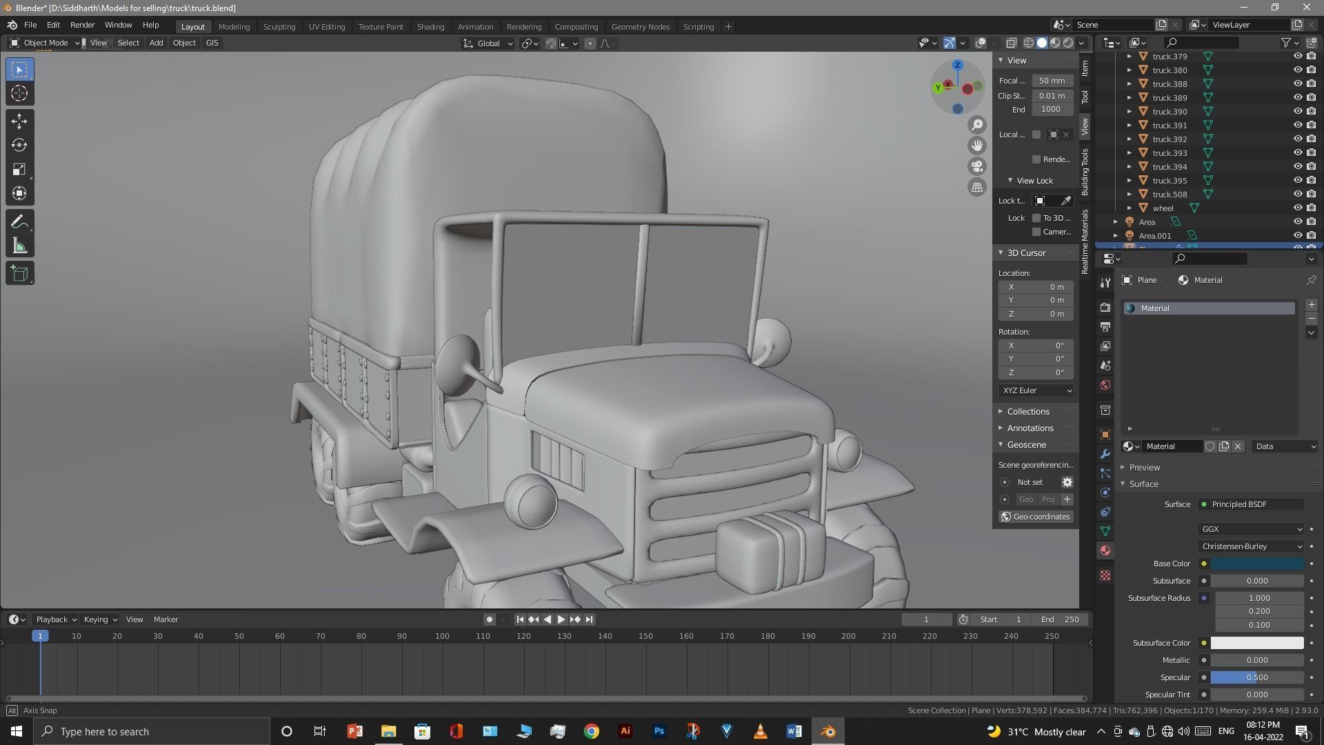 Truck old with canvas cover 3D model_32