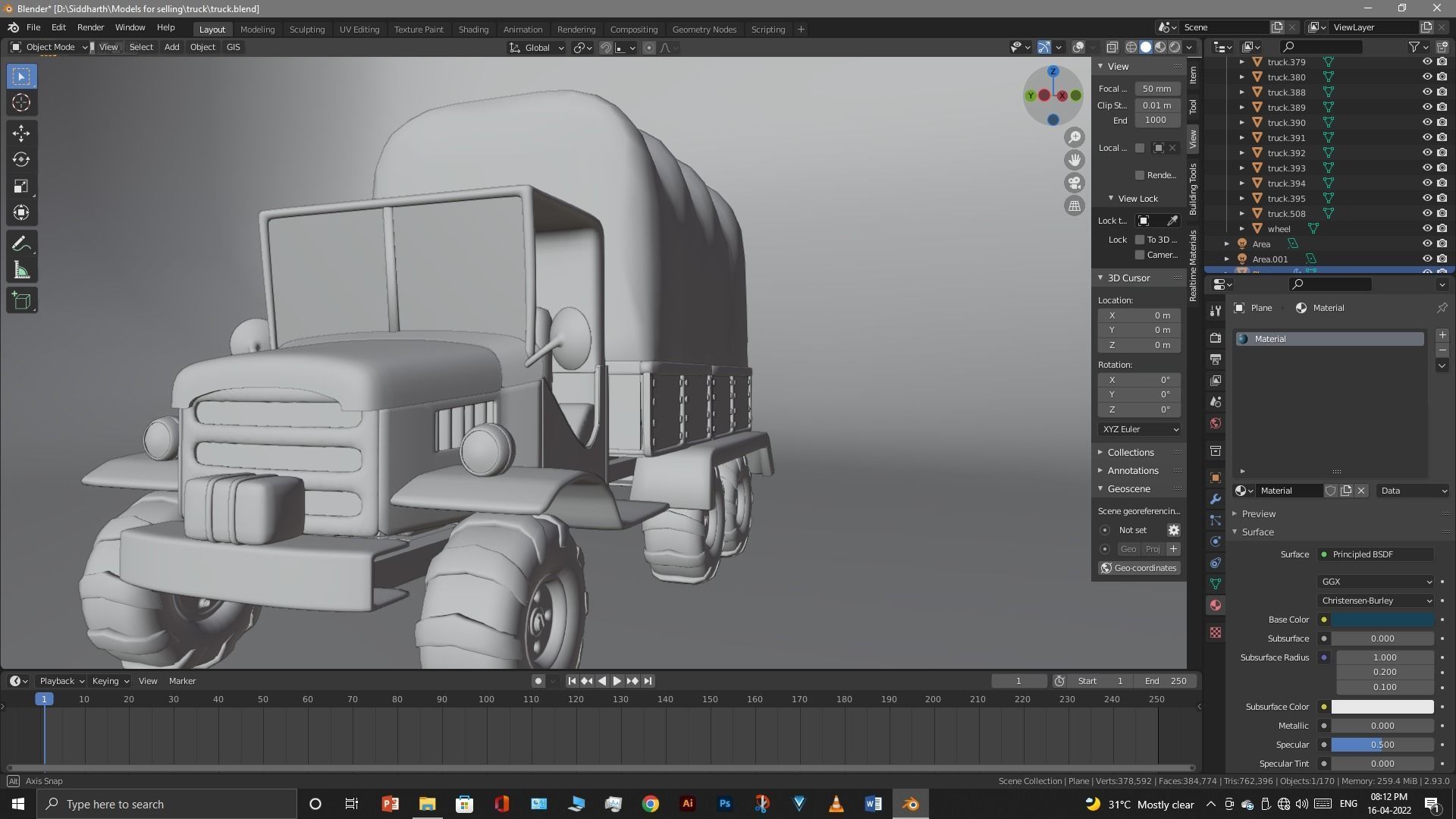 Truck old with canvas cover 3D model_88