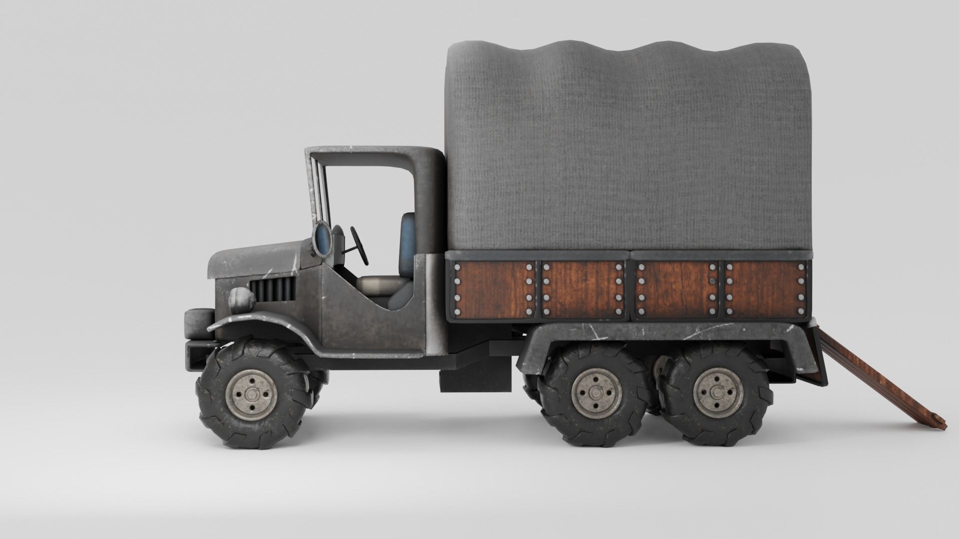 Truck old with canvas cover 3D model_1