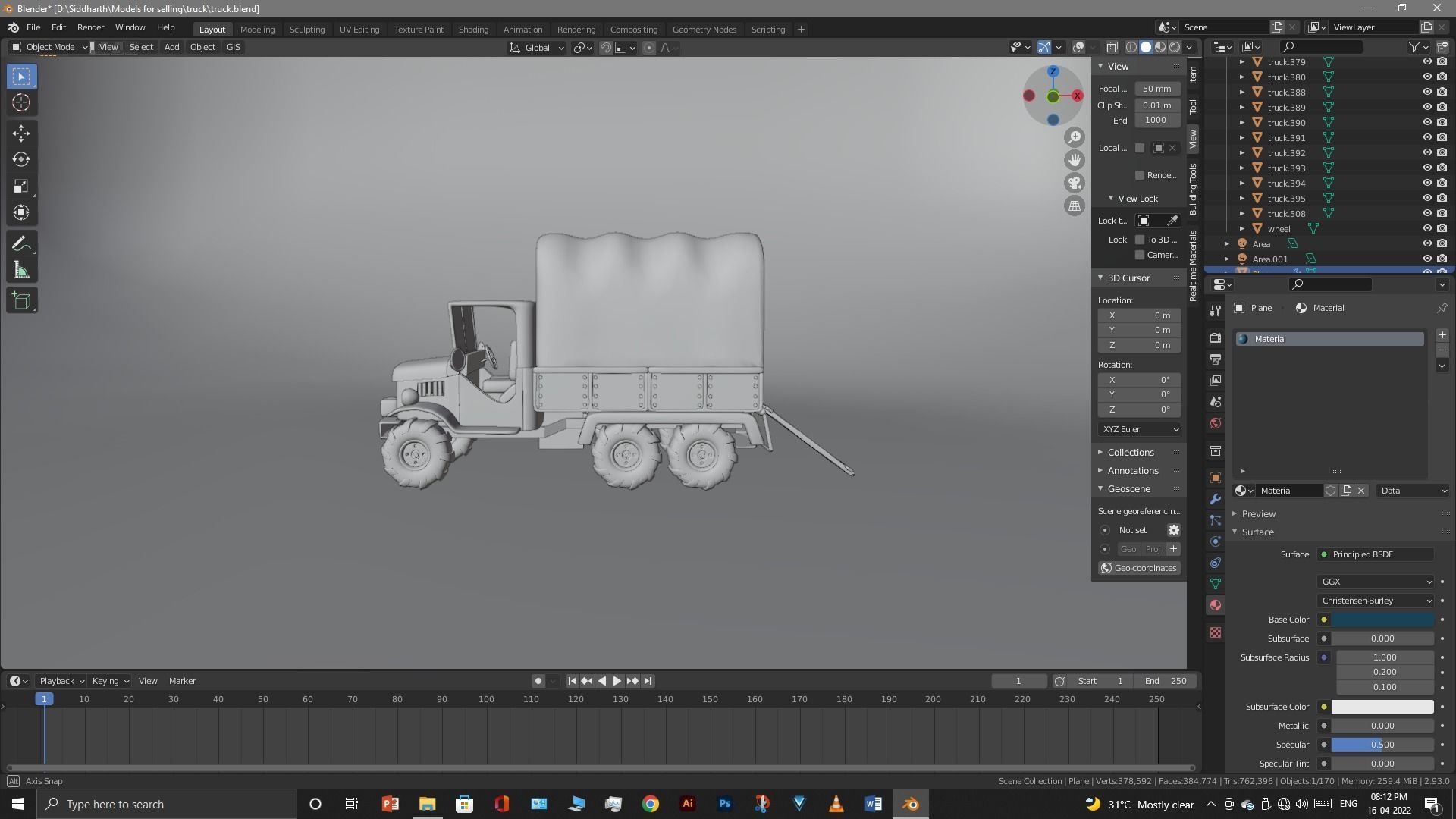 Truck old with canvas cover 3D model_44
