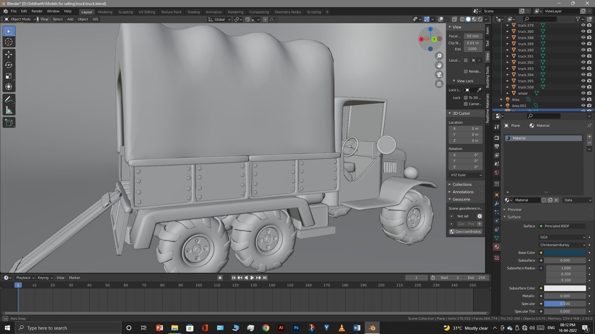 Truck old with canvas cover 3D model_40