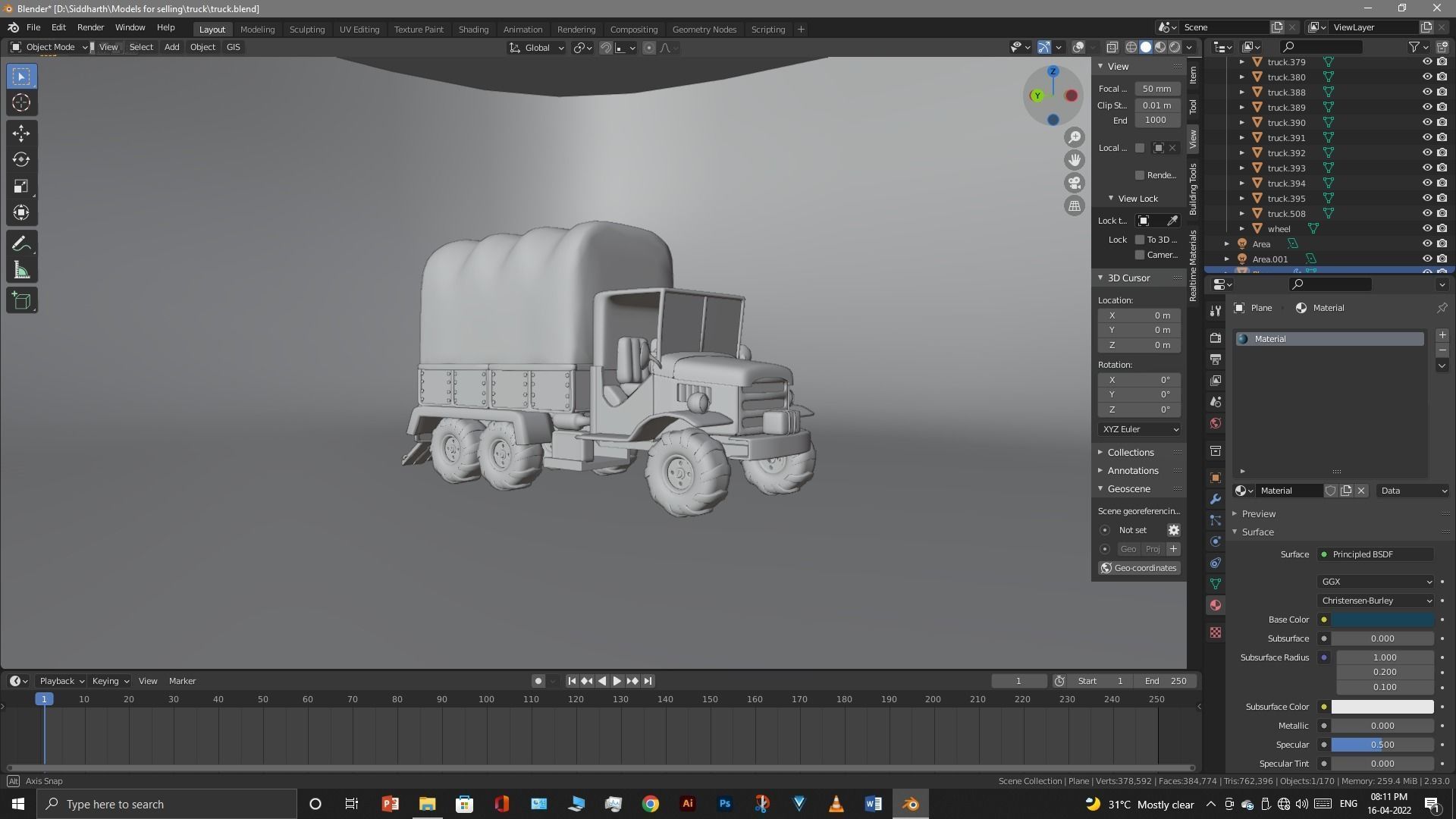 Truck old with canvas cover 3D model_23