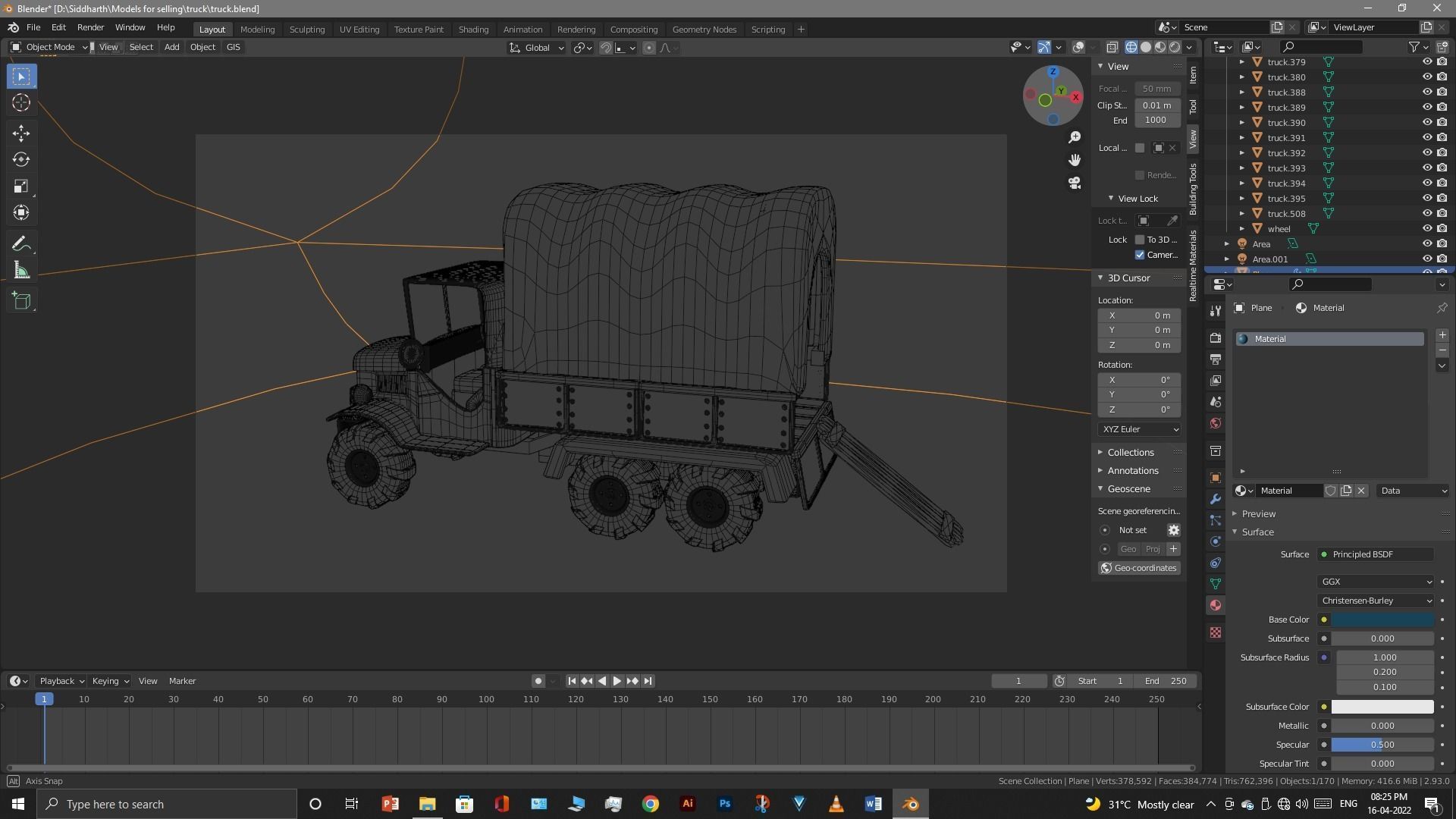 Truck old with canvas cover 3D model_95