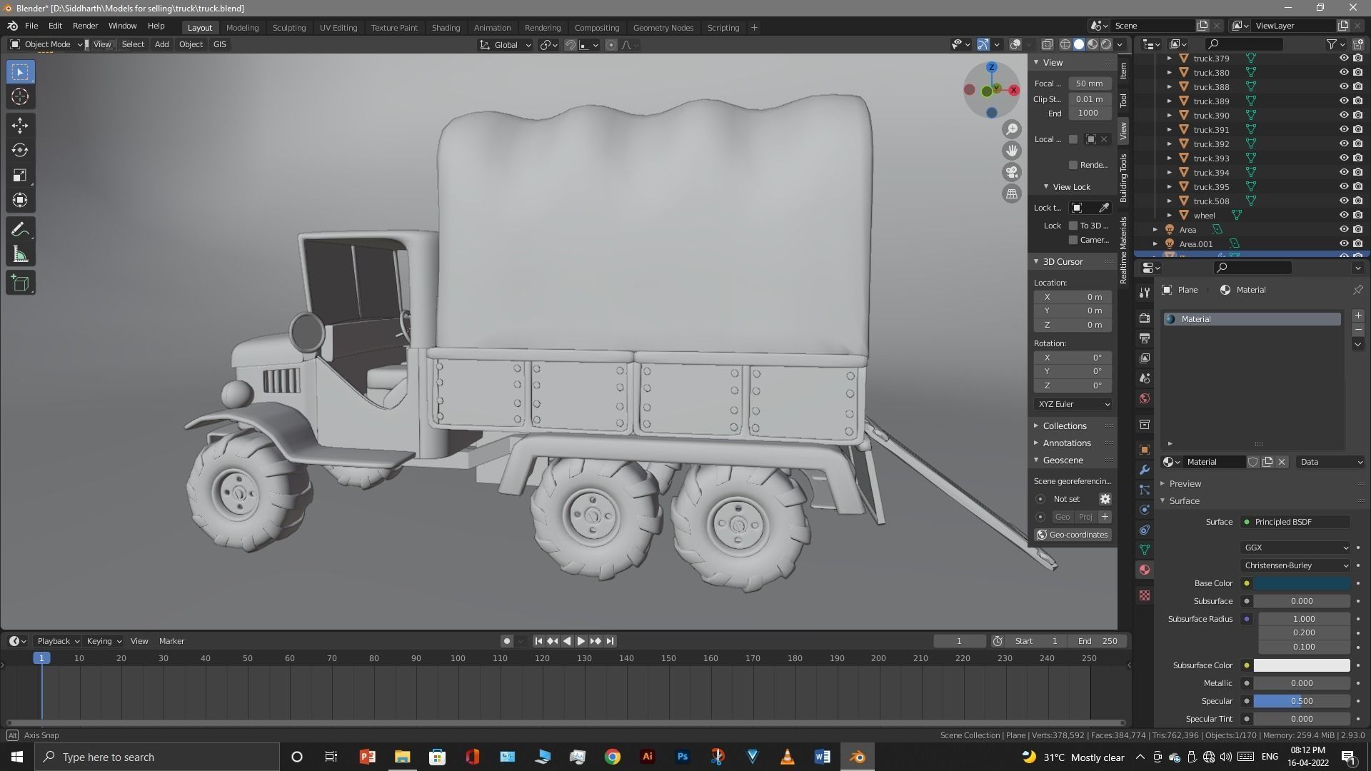 Truck old with canvas cover 3D model_67