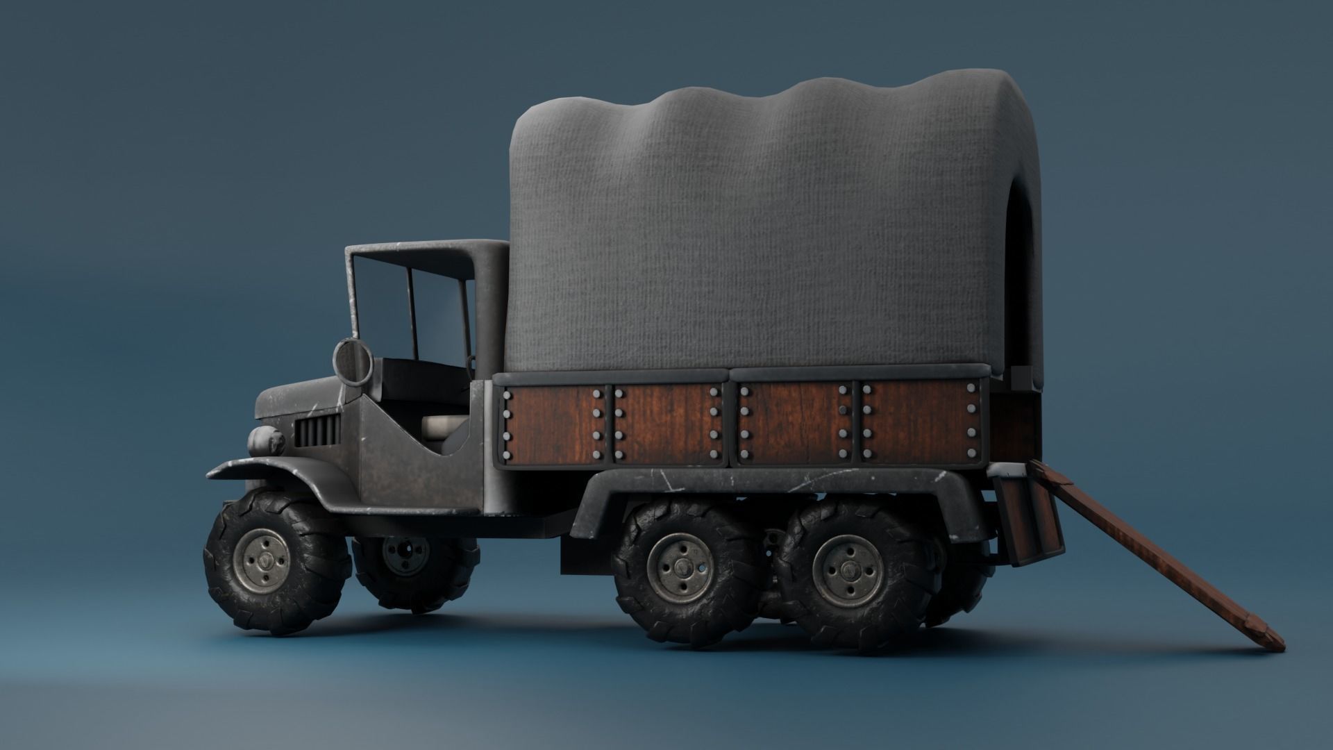 Truck old with canvas cover 3D model_6