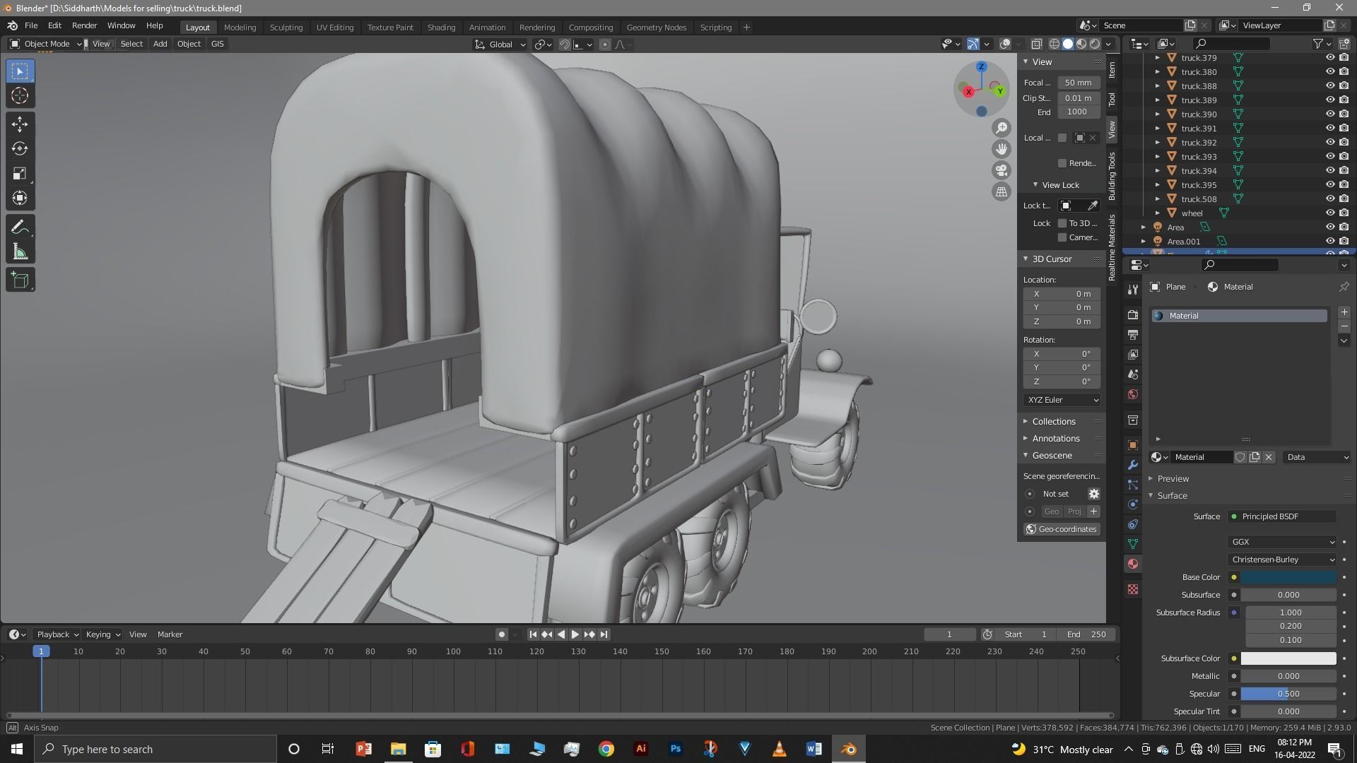 Truck old with canvas cover 3D model_87