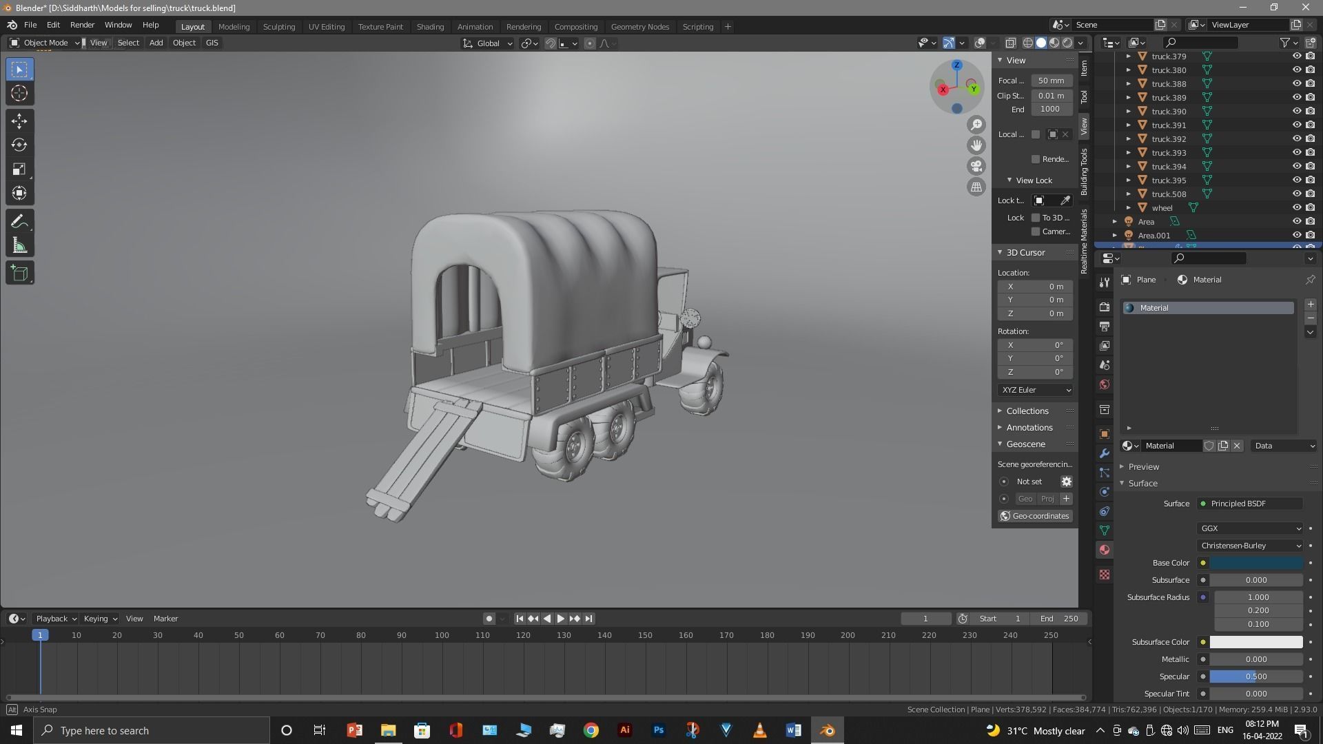 Truck old with canvas cover 3D model_13