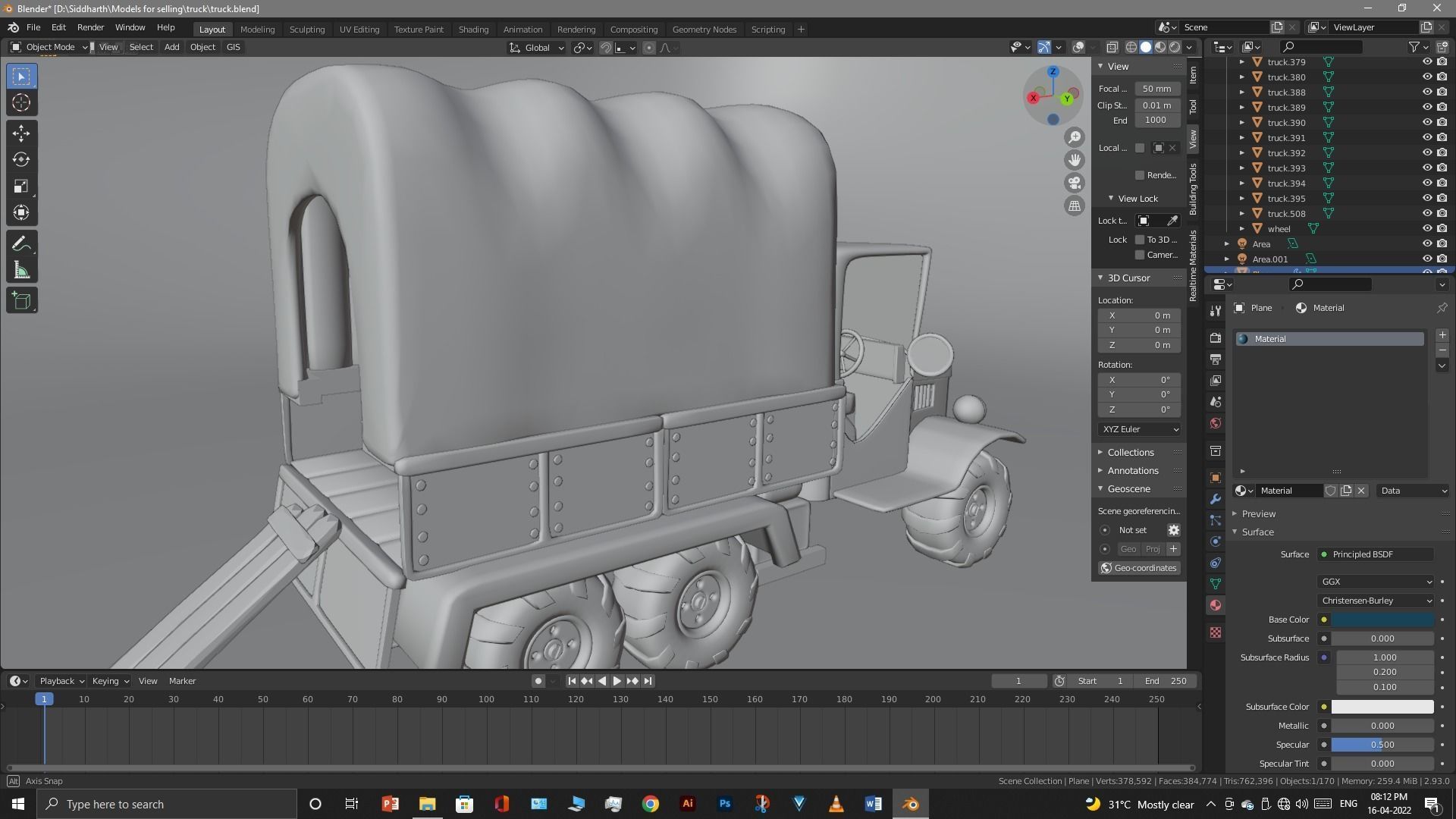 Truck old with canvas cover 3D model_73