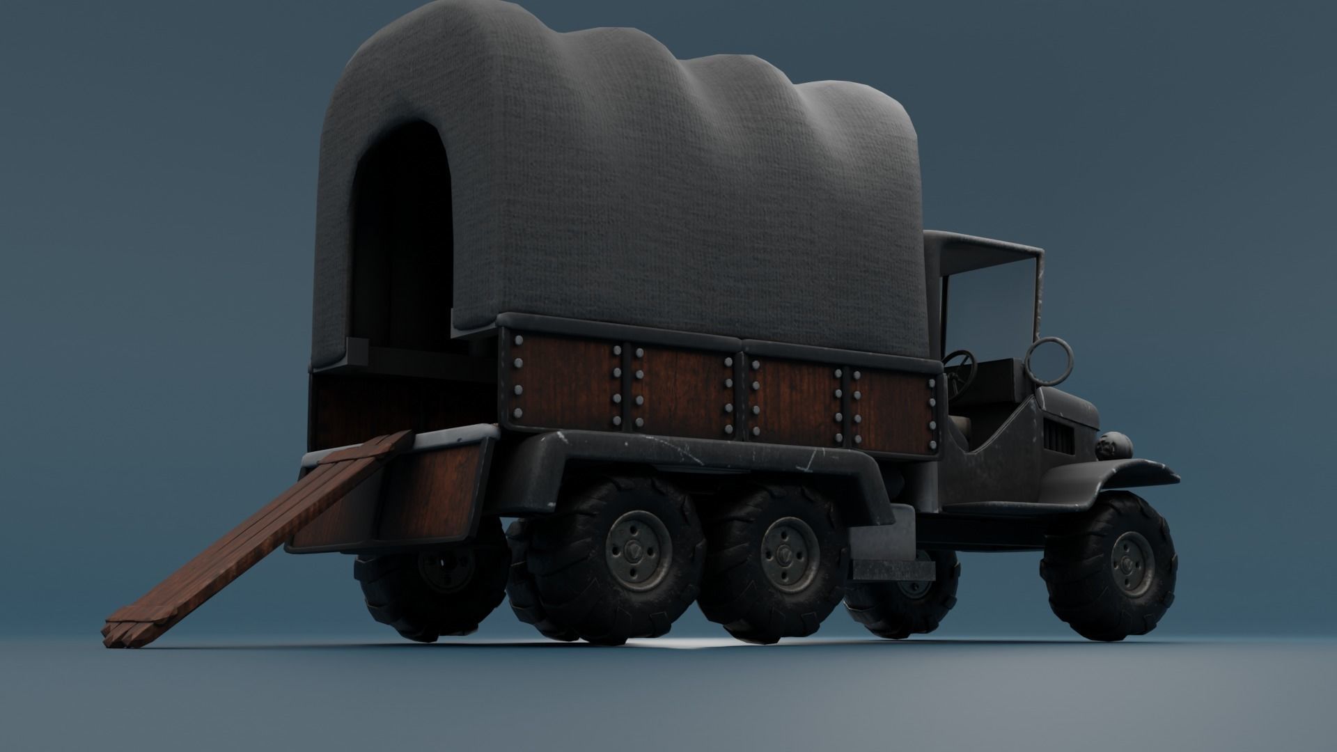 Truck old with canvas cover 3D model_3