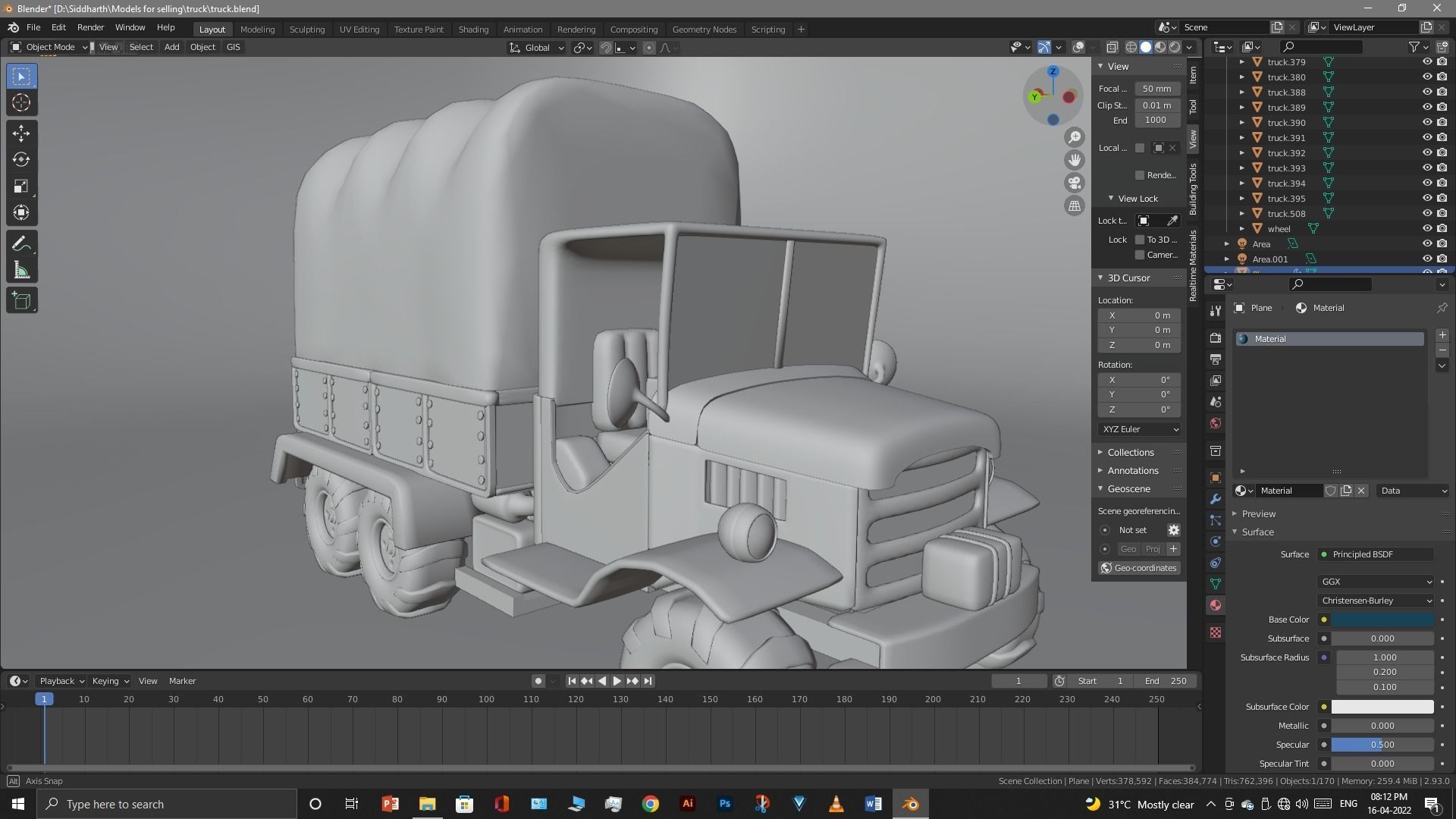 Truck old with canvas cover 3D model_86