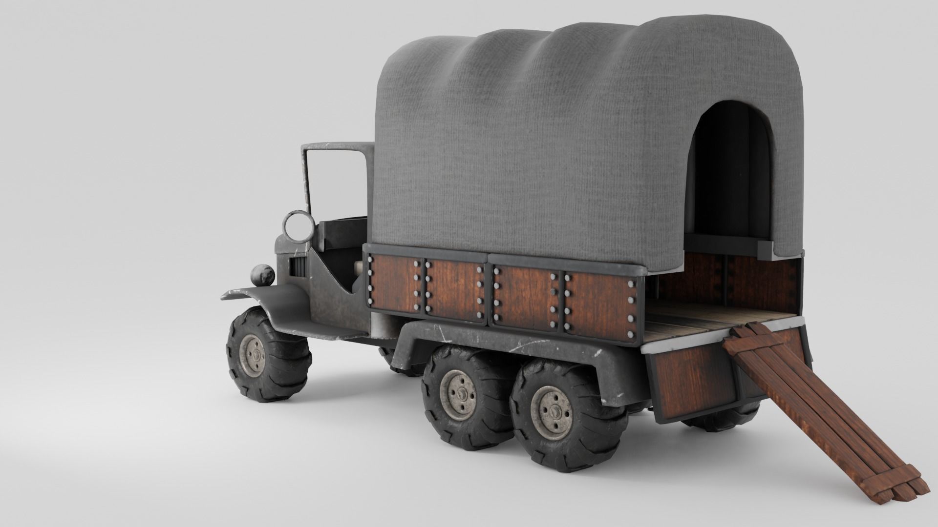 Truck old with canvas cover 3D model_4