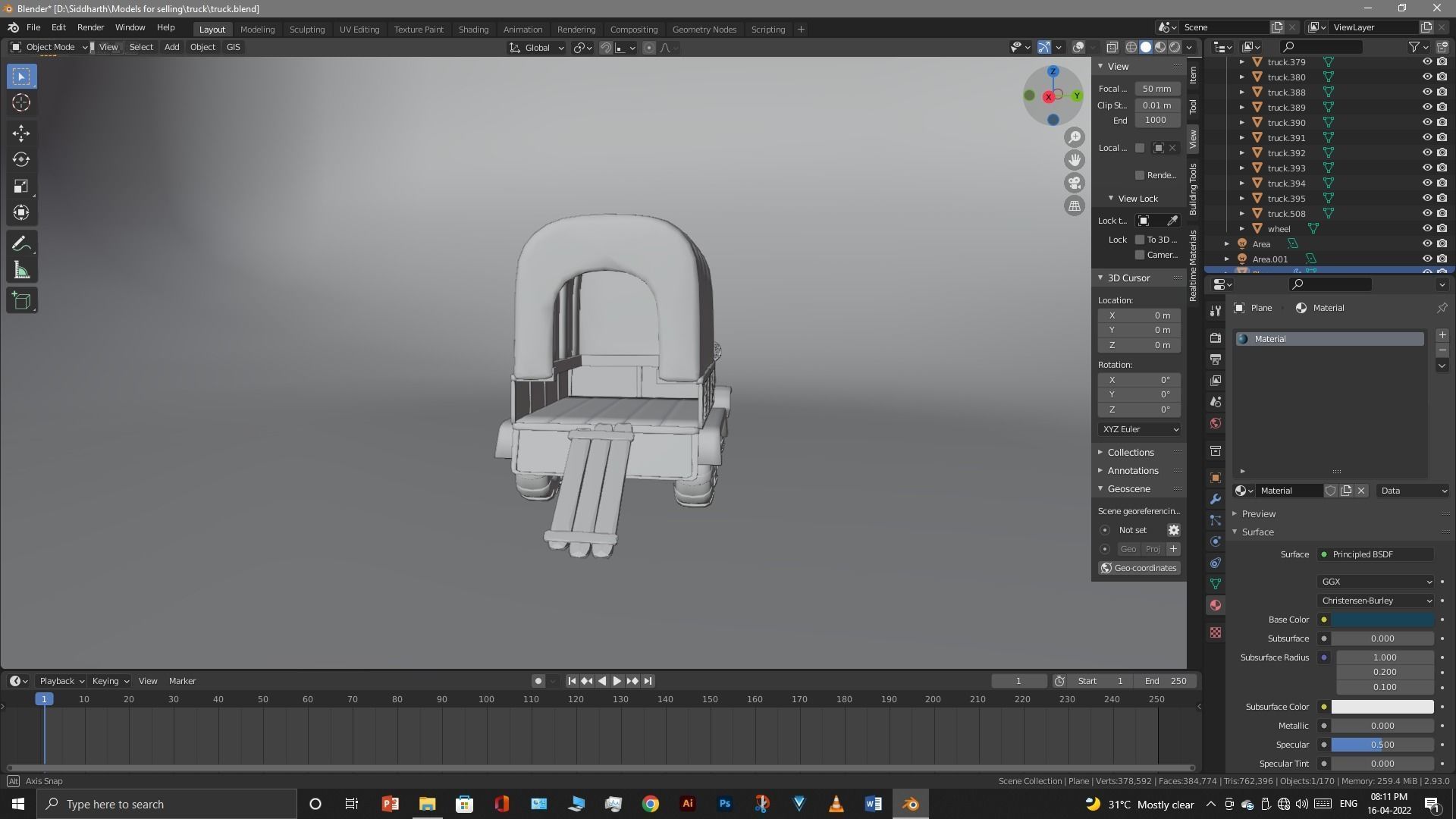 Truck old with canvas cover 3D model_21