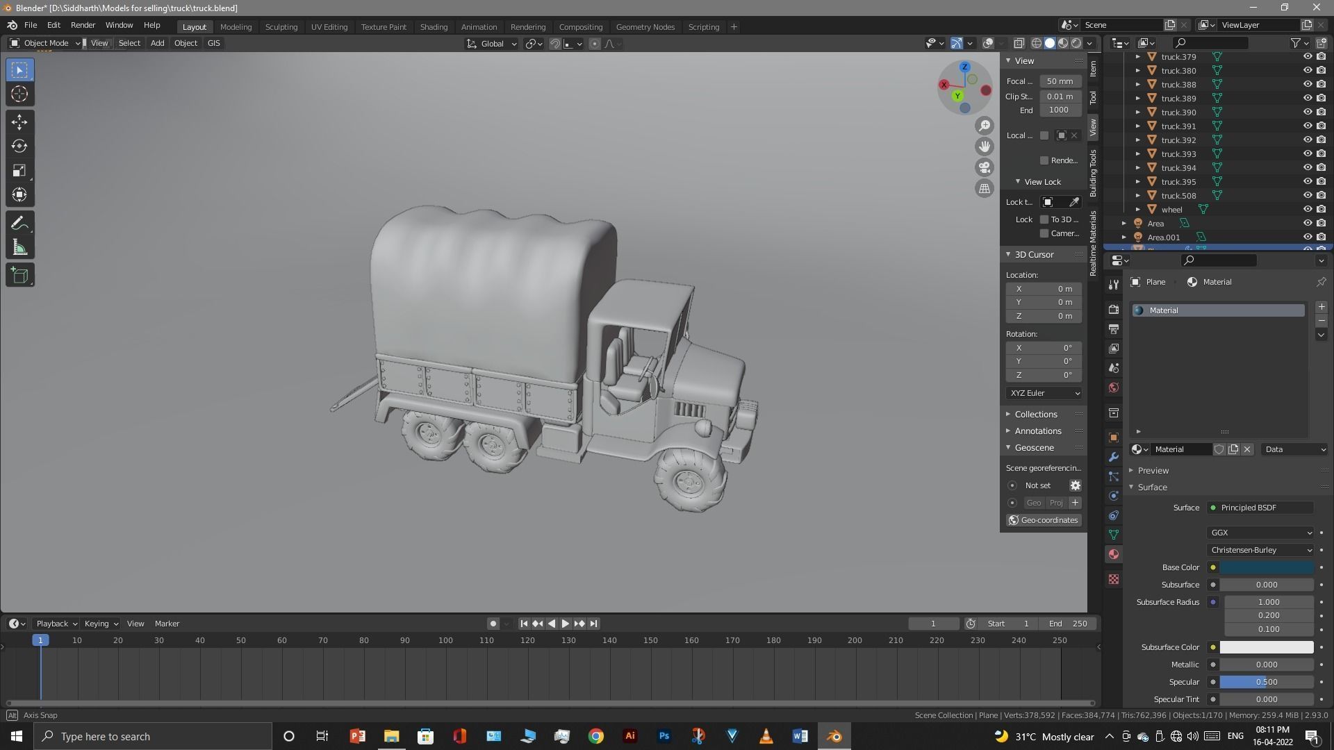 Truck old with canvas cover 3D model_26