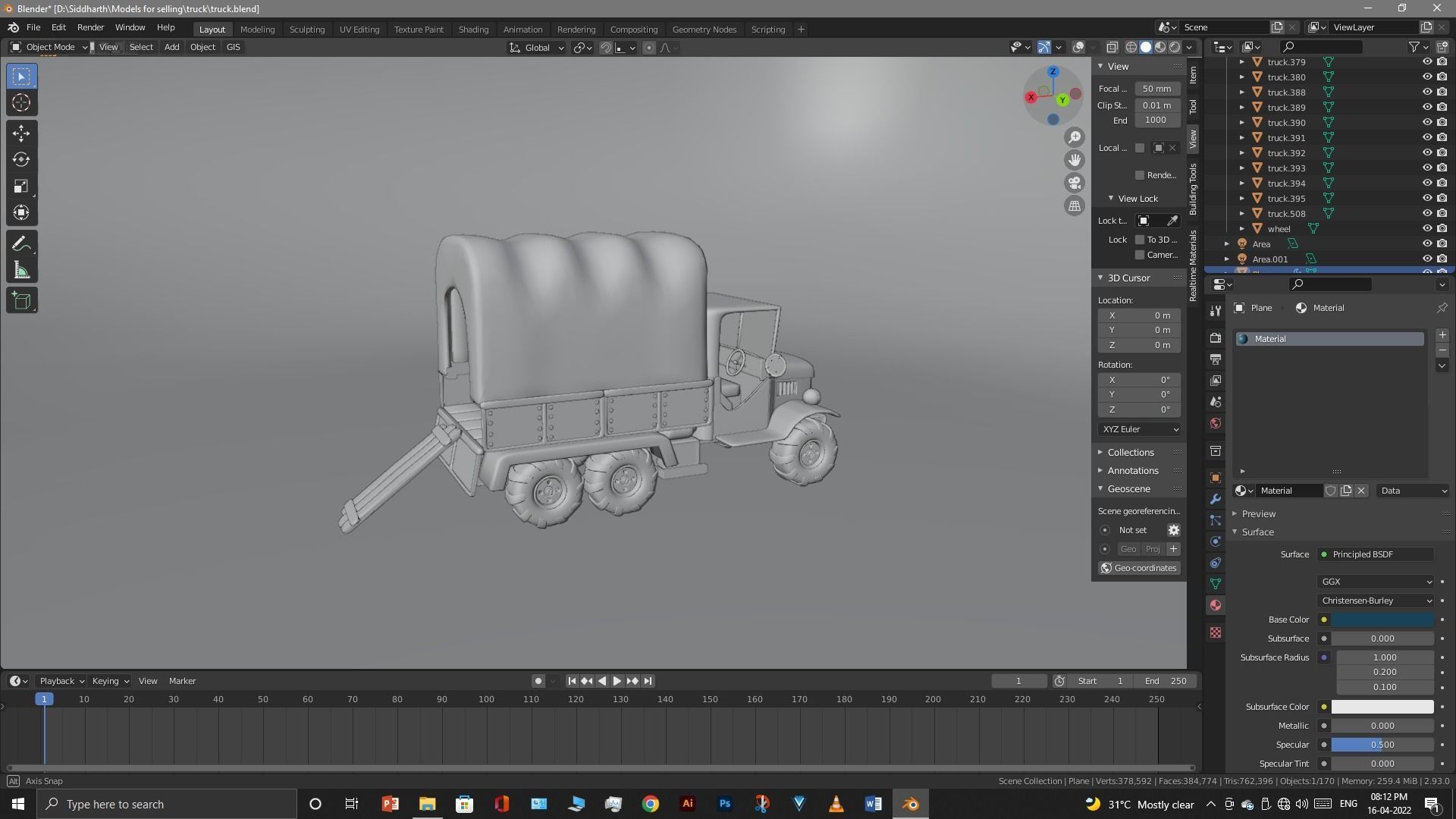 Truck old with canvas cover 3D model_27