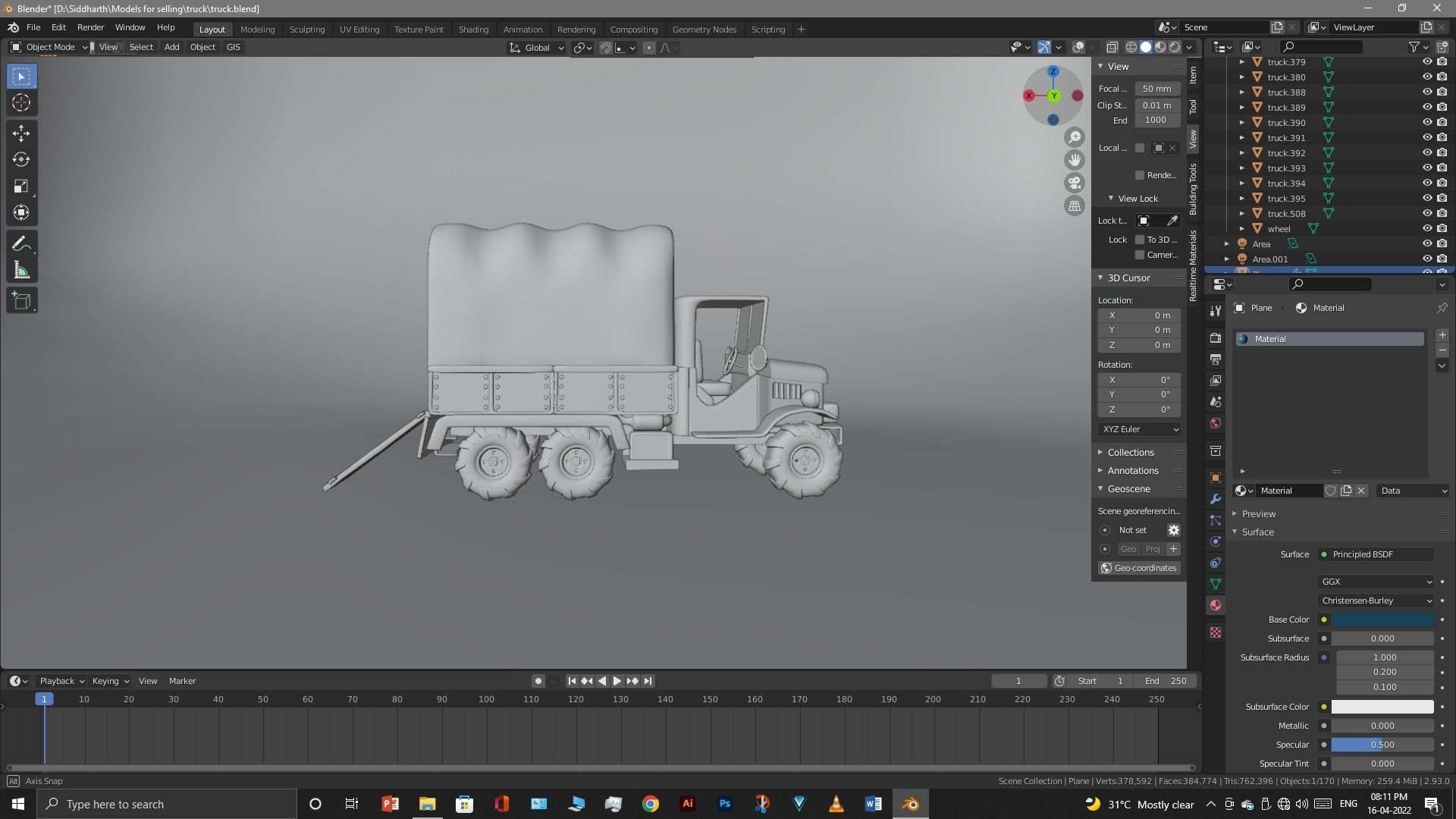 Truck old with canvas cover 3D model_20