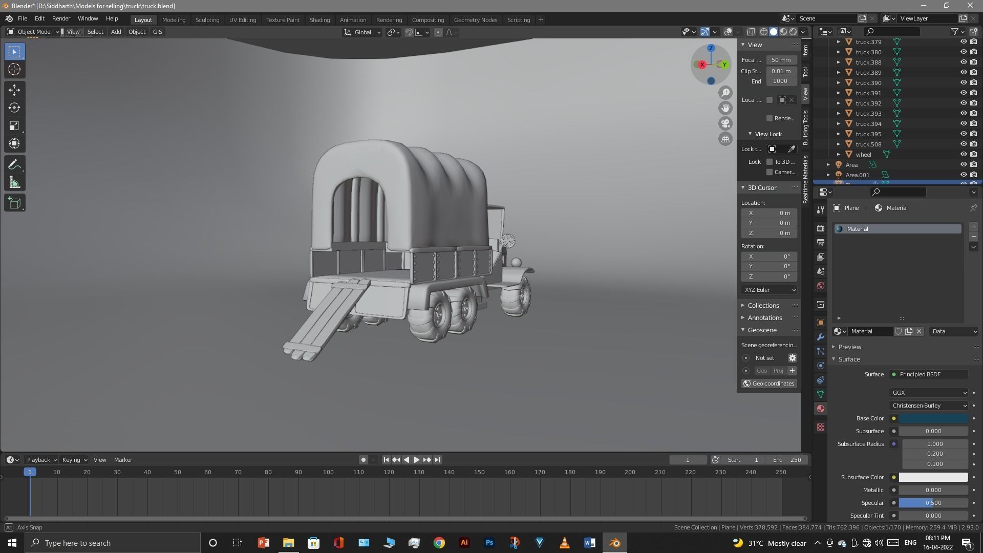 Truck old with canvas cover 3D model_22