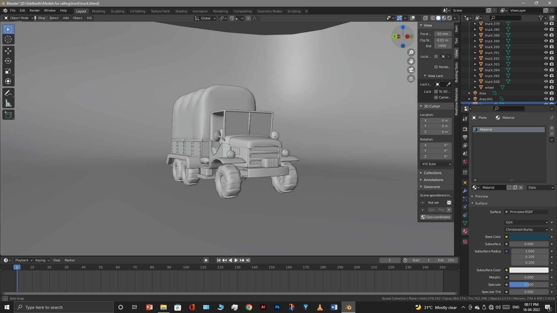 Truck old with canvas cover 3D model_19