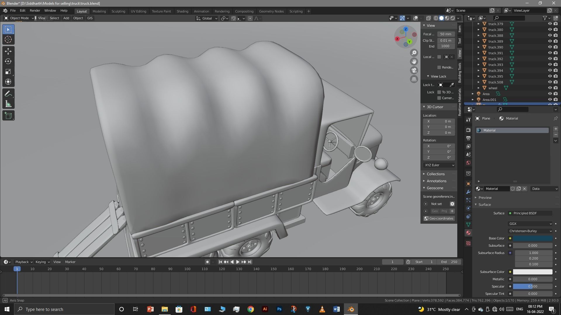 Truck old with canvas cover 3D model_76