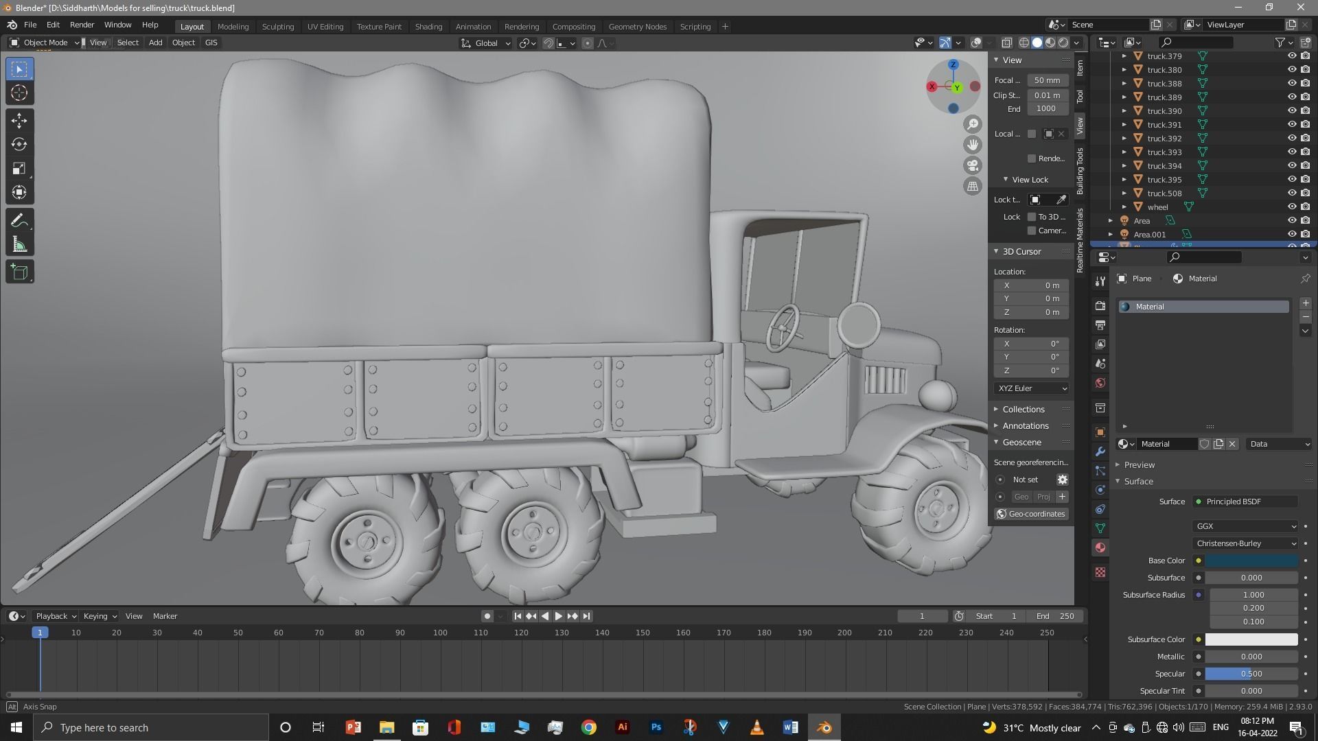Truck old with canvas cover 3D model_64