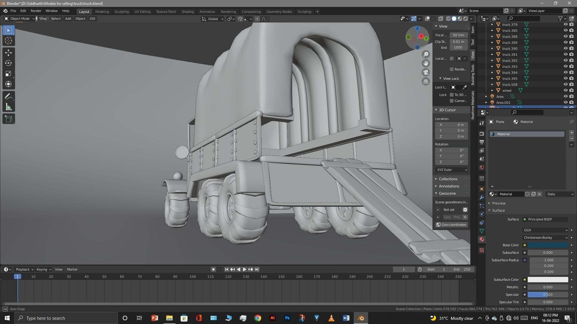 Truck old with canvas cover 3D model_36