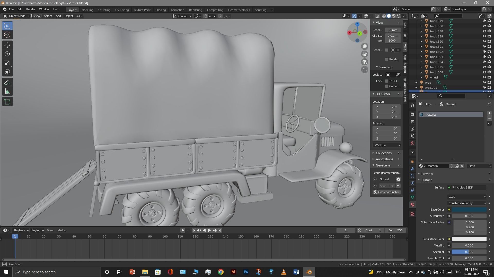 Truck old with canvas cover 3D model_84