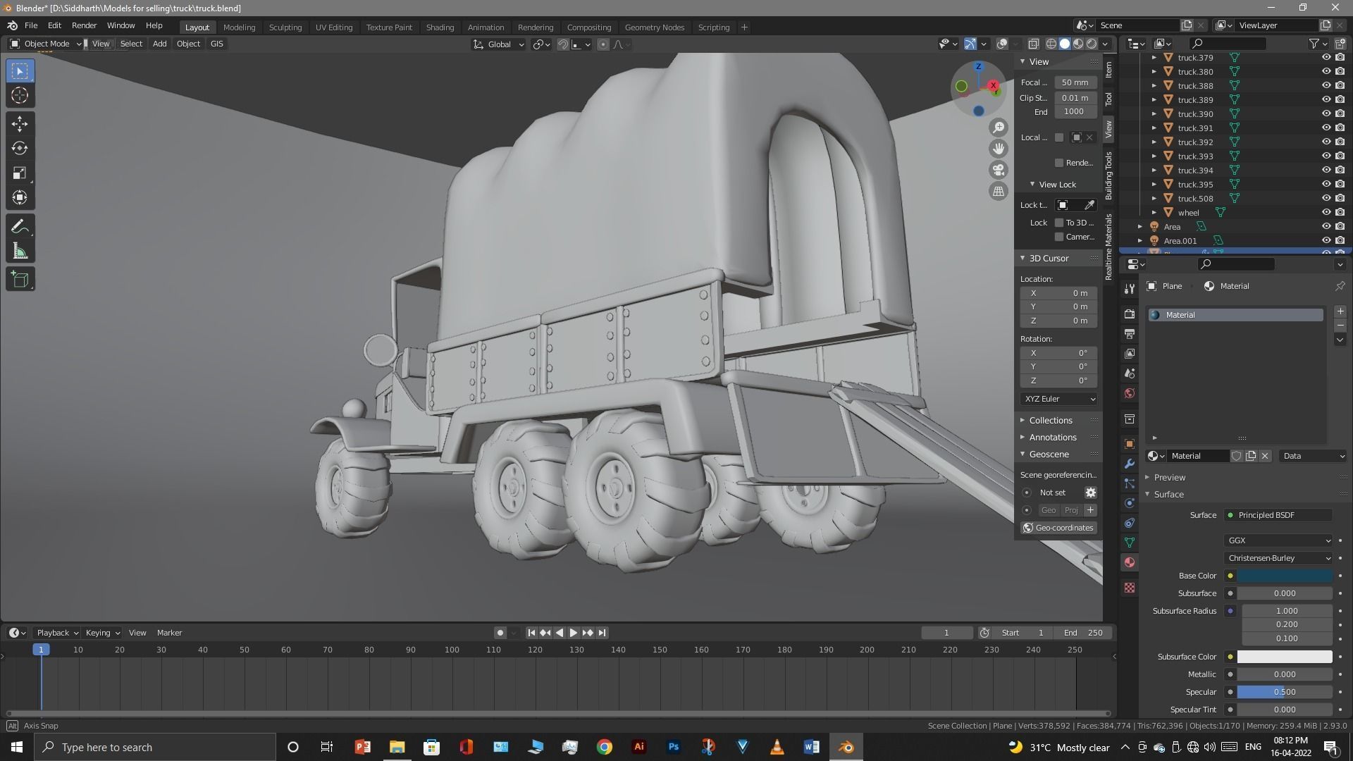 Truck old with canvas cover 3D model_33