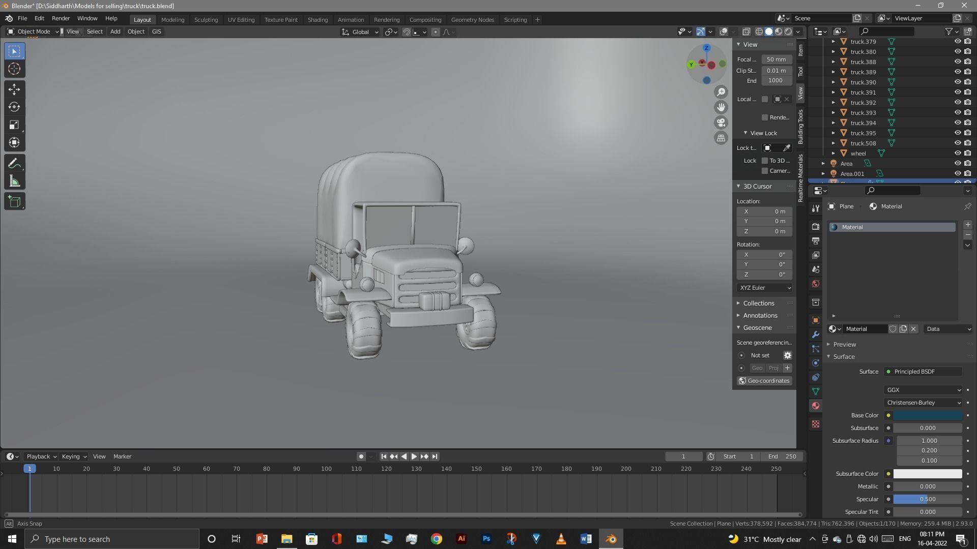 Truck old with canvas cover 3D model_24