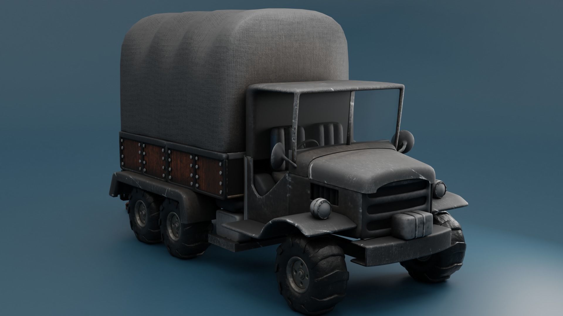 Truck old with canvas cover 3D model_9