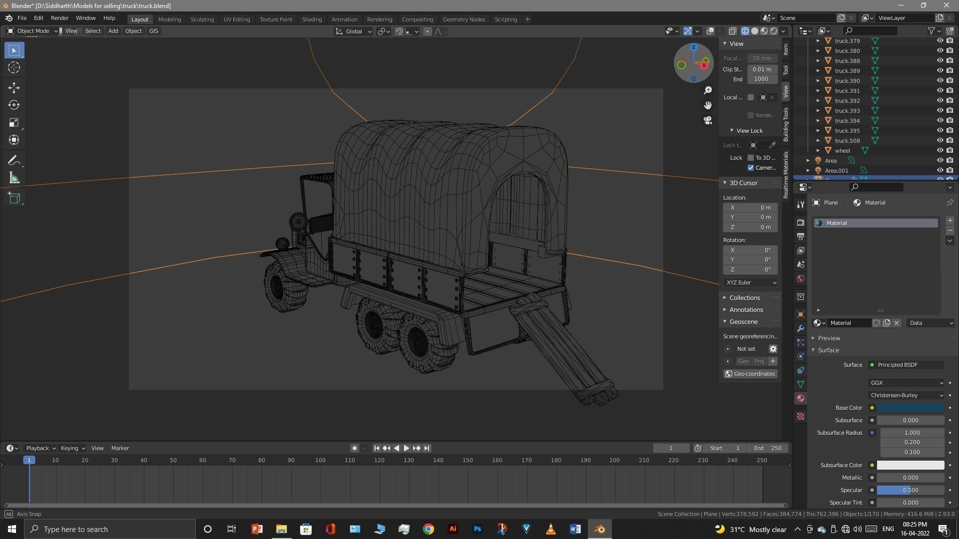 Truck old with canvas cover 3D model_97
