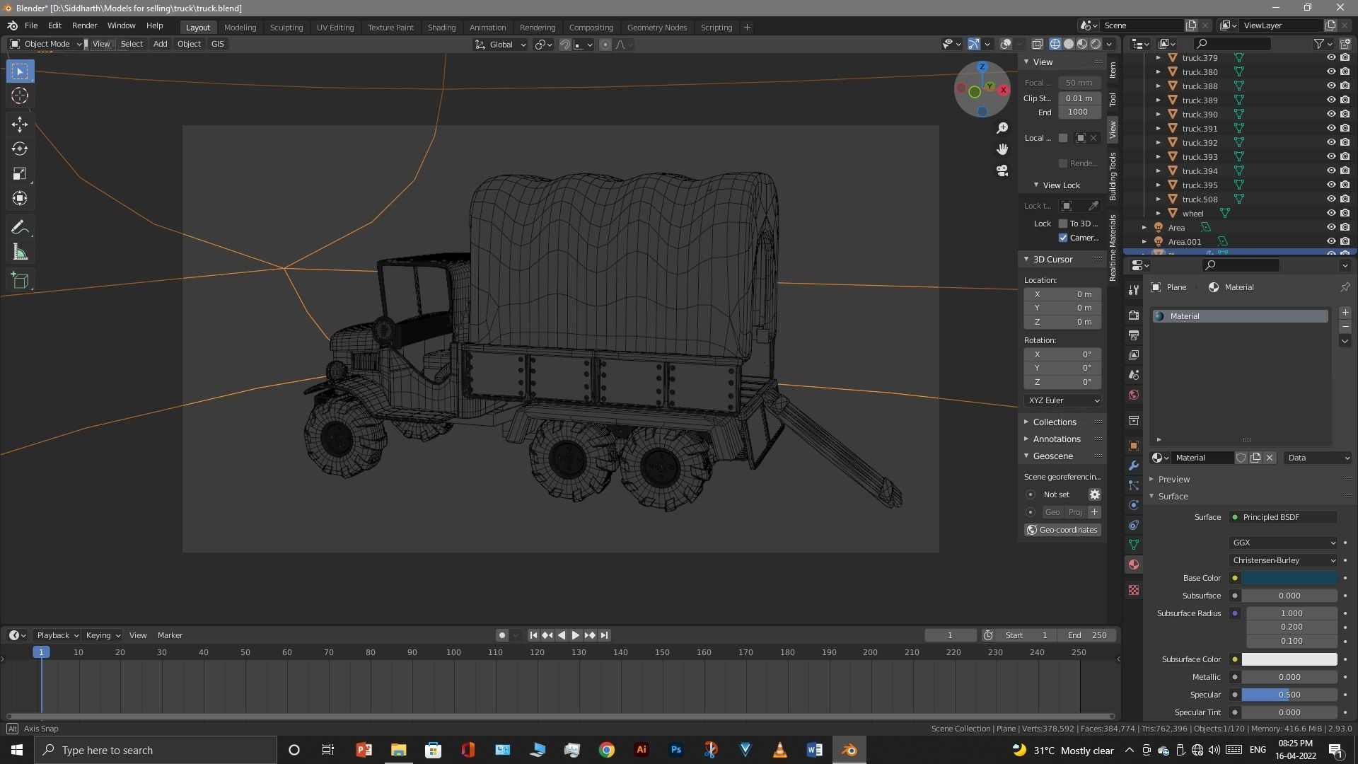 Truck old with canvas cover 3D model_107