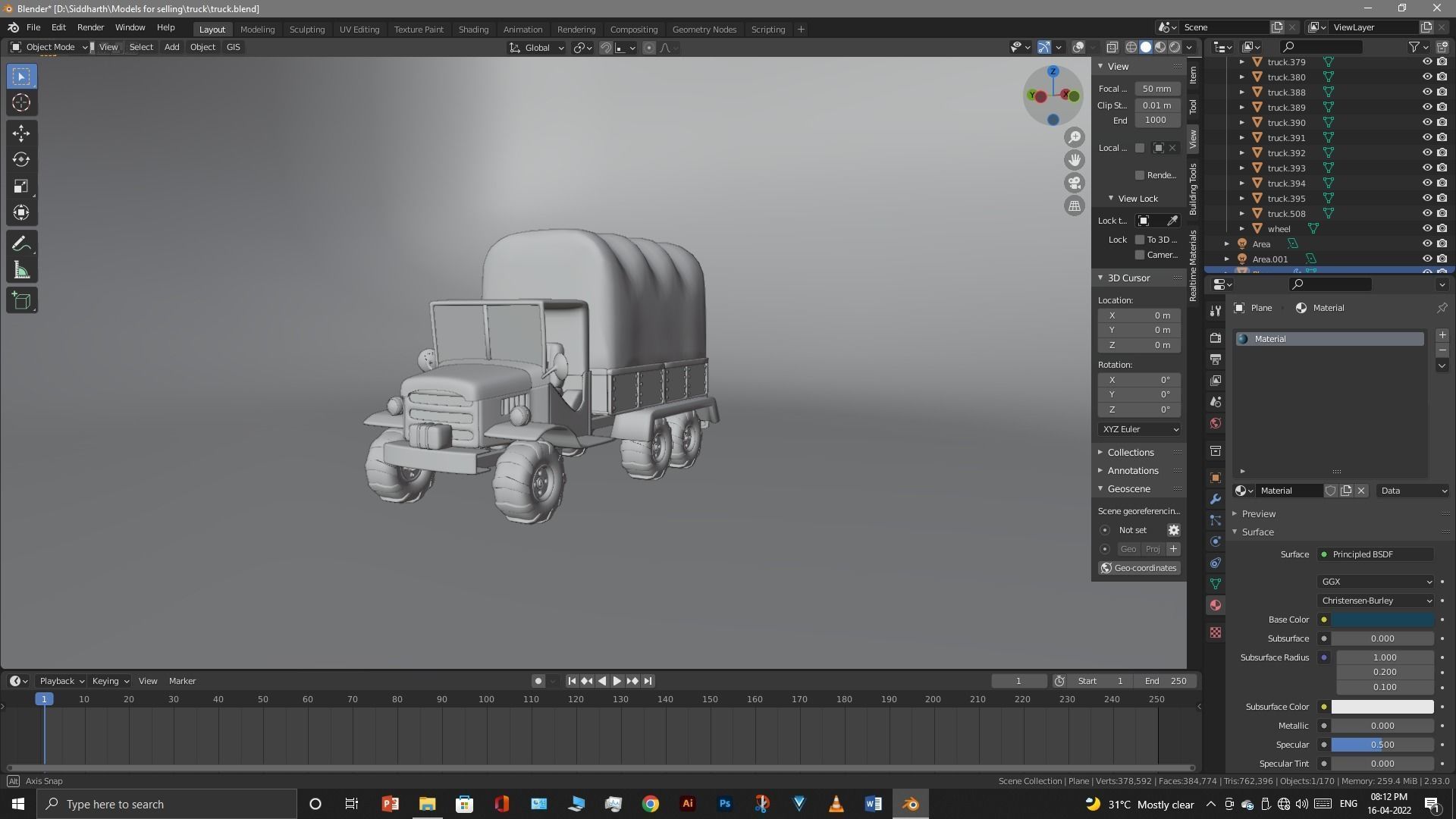 Truck old with canvas cover 3D model_41