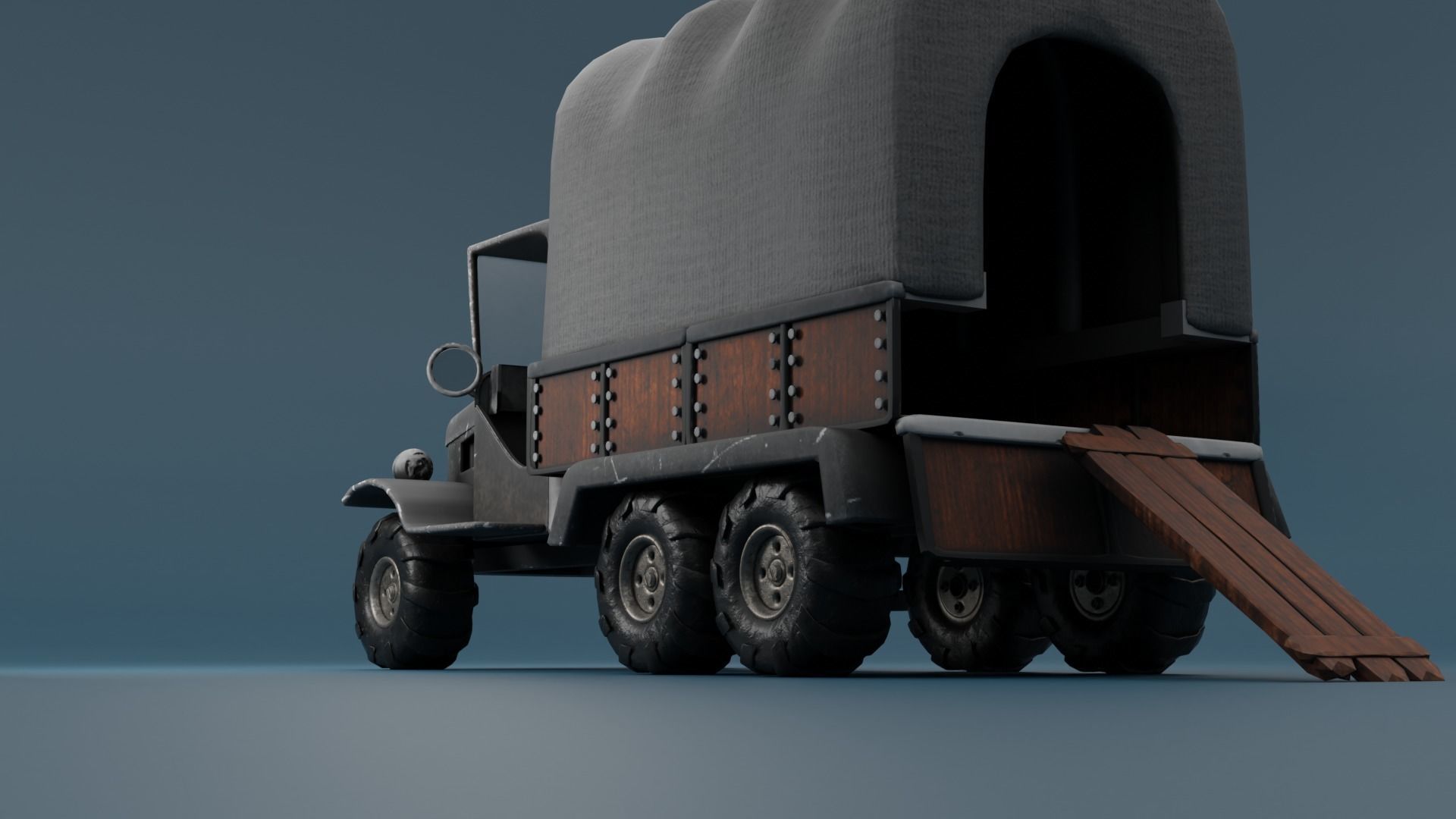 Truck old with canvas cover 3D model_12