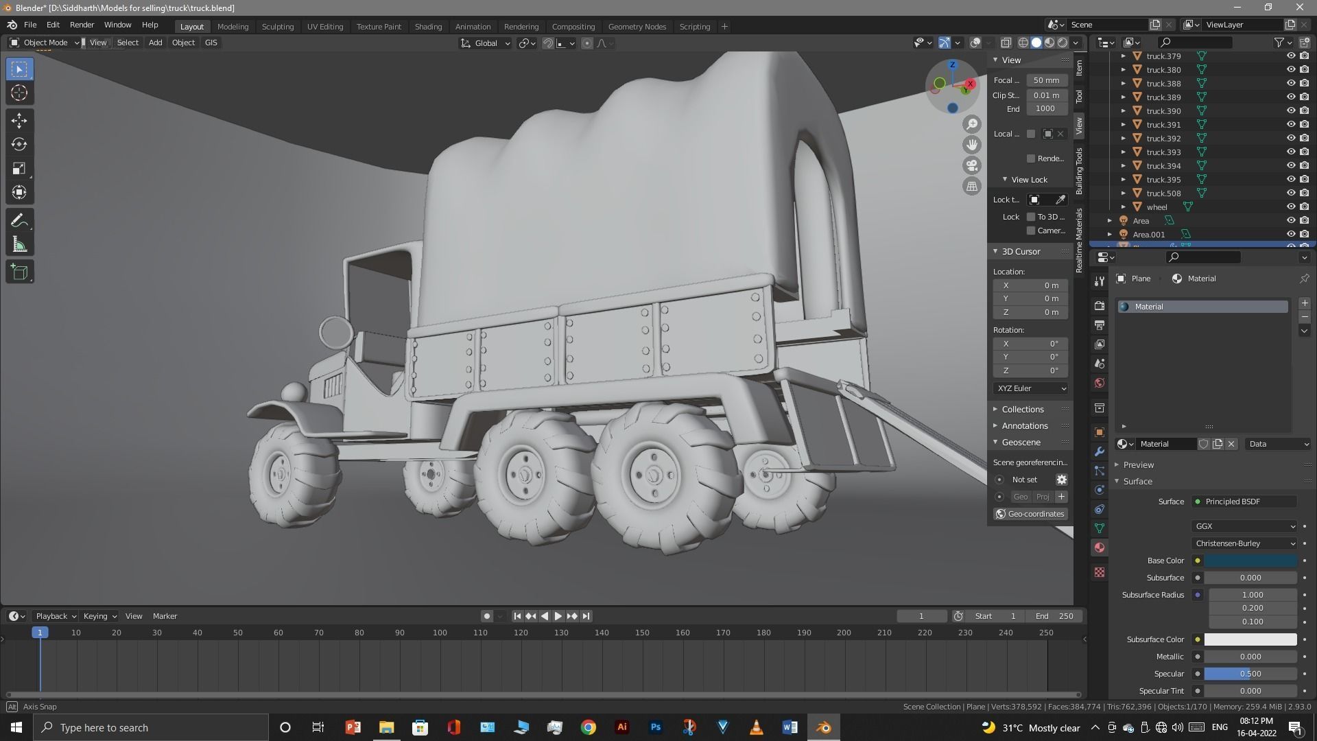 Truck old with canvas cover 3D model_29