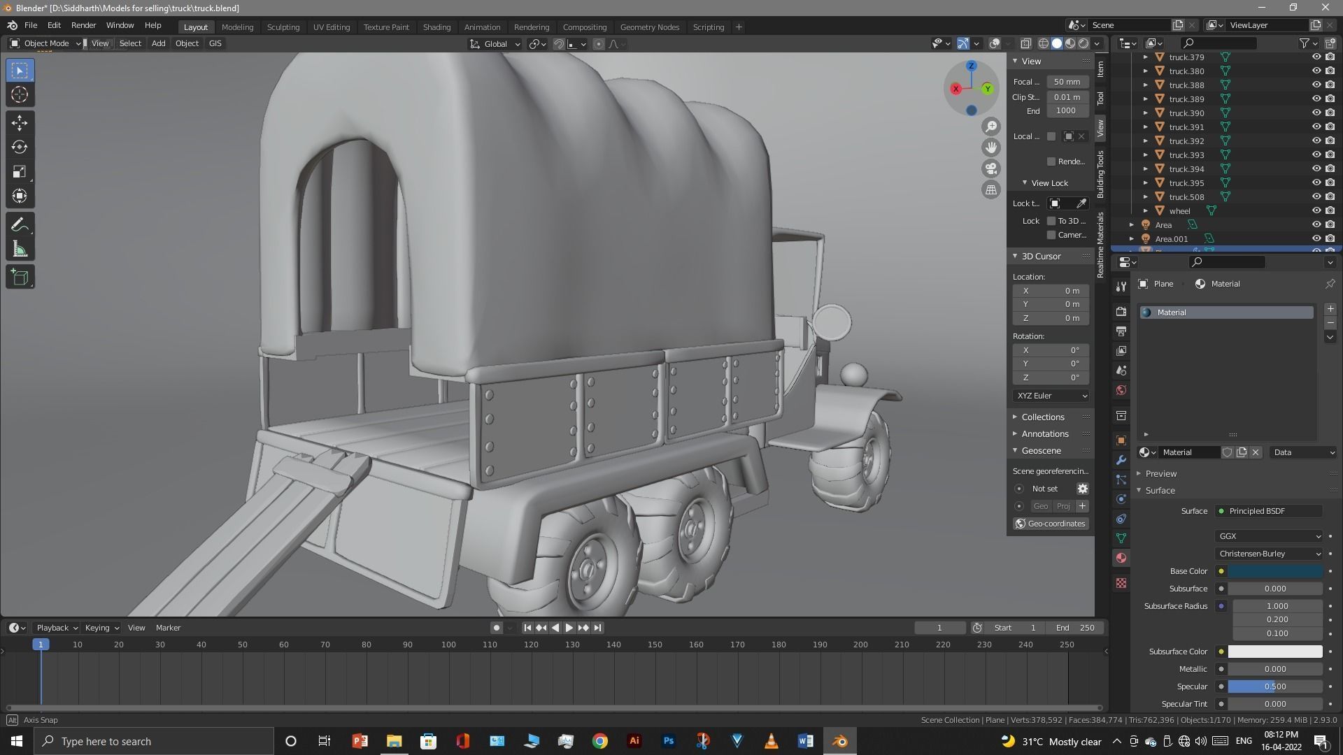 Truck old with canvas cover 3D model_38