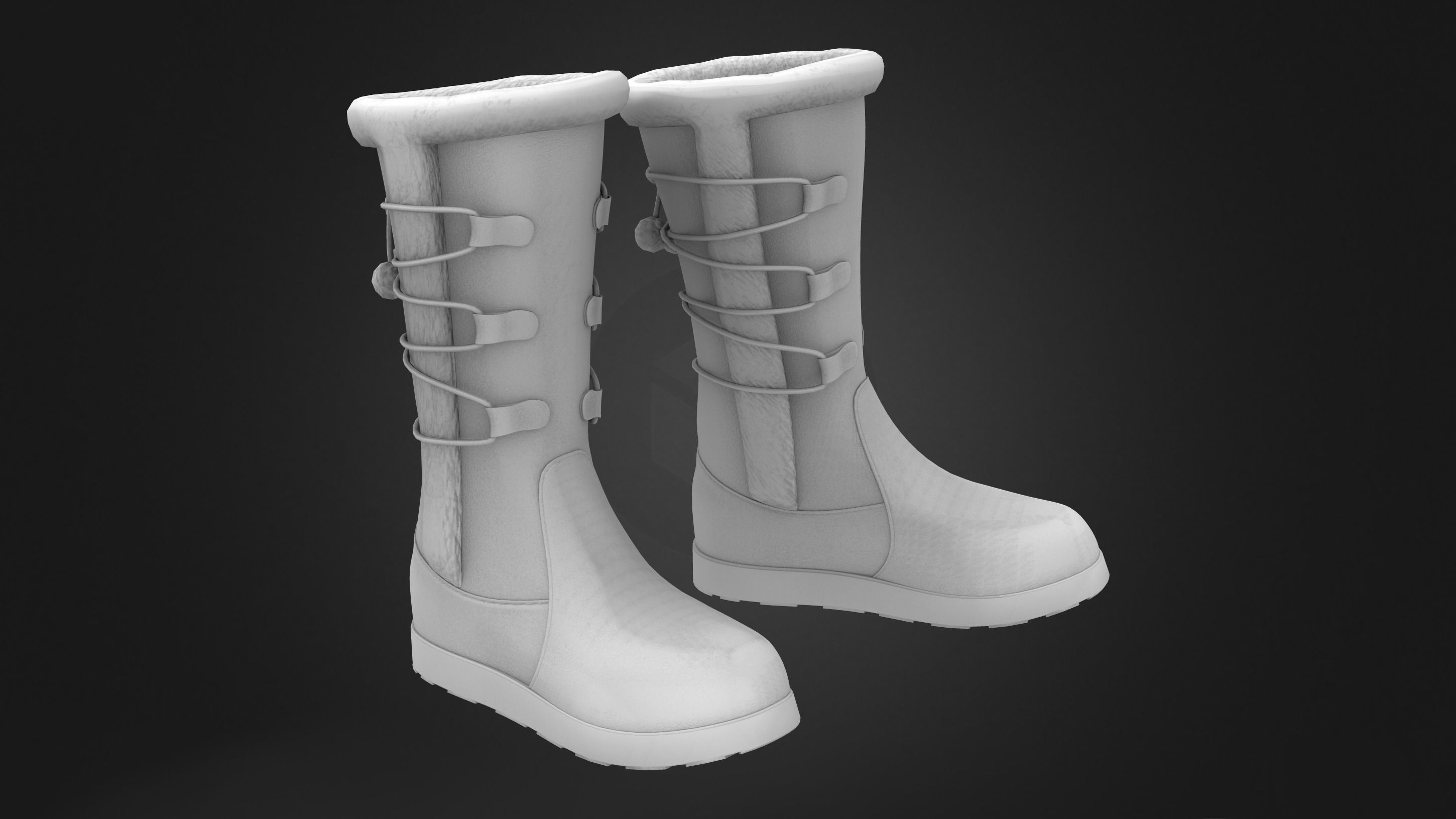 Womens Winter Lace Up Snow Boots With Fur Low-poly 3D model_8