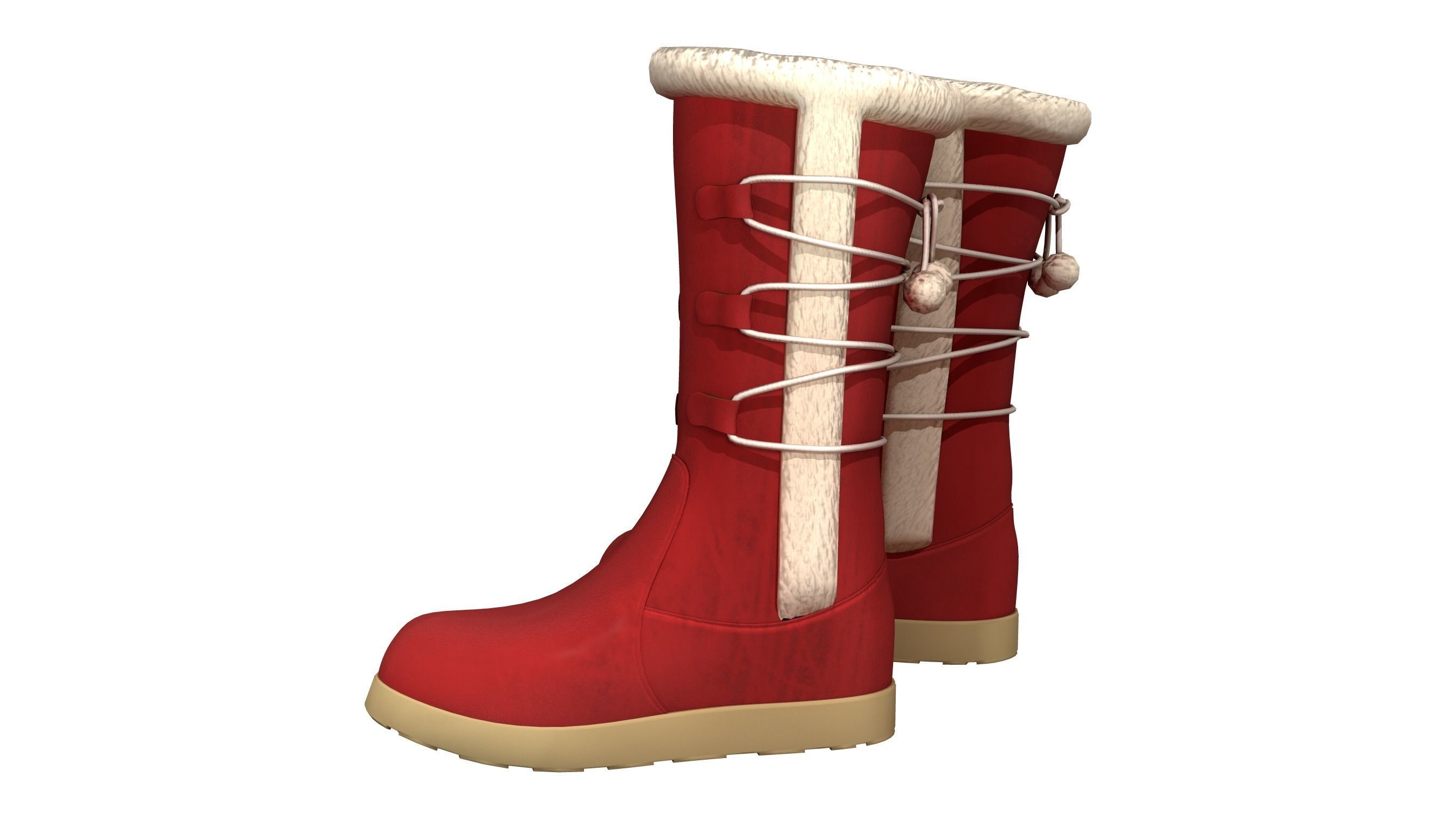 Womens Winter Lace Up Snow Boots With Fur Low-poly 3D model_3
