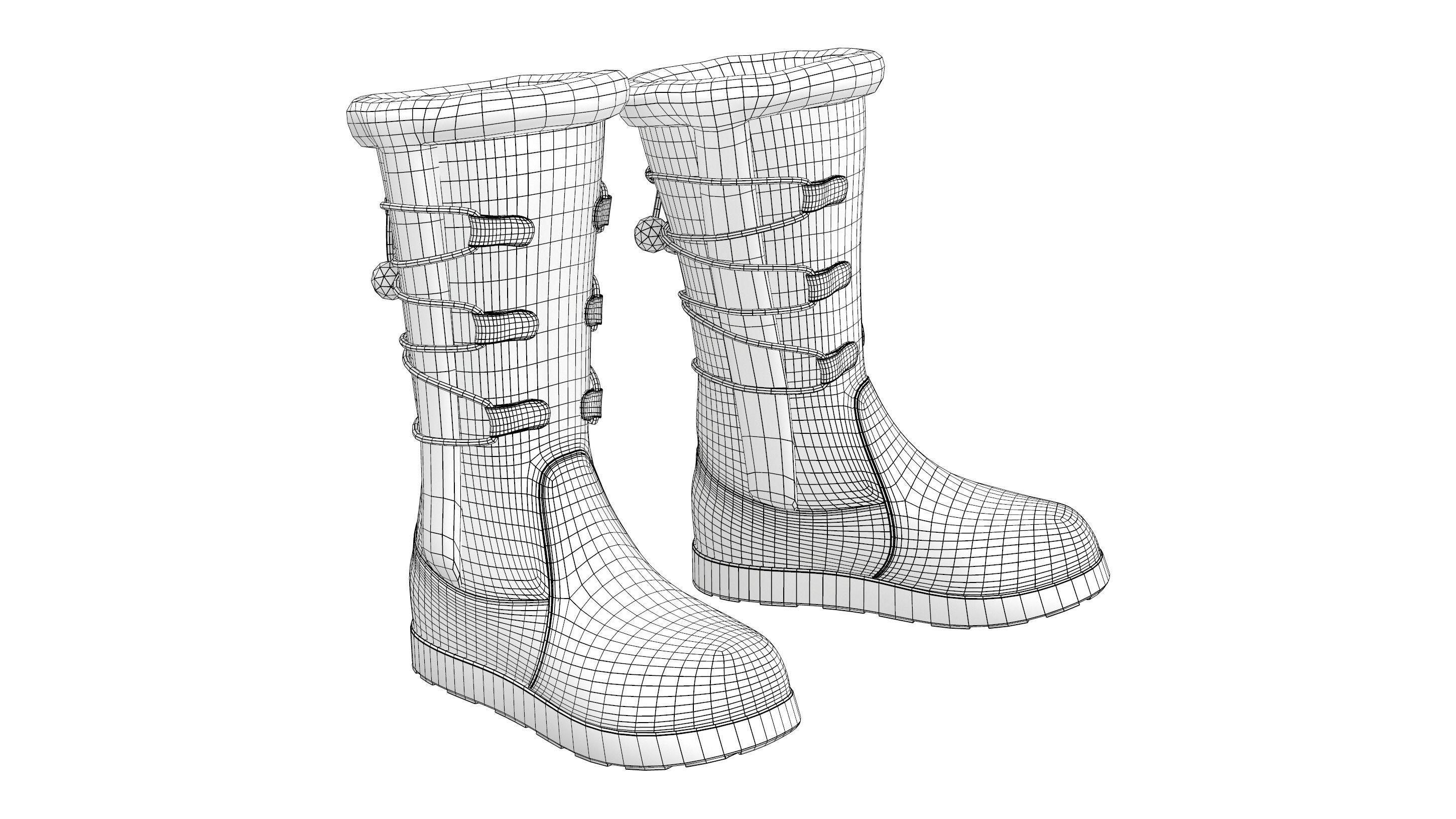 Womens Winter Lace Up Snow Boots With Fur Low-poly 3D model_6