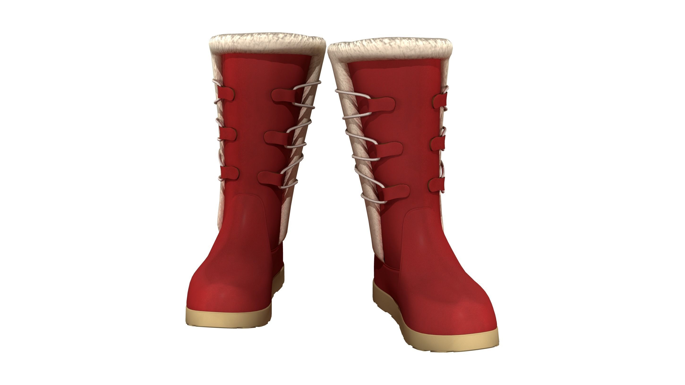 Womens Winter Lace Up Snow Boots With Fur Low-poly 3D model_2