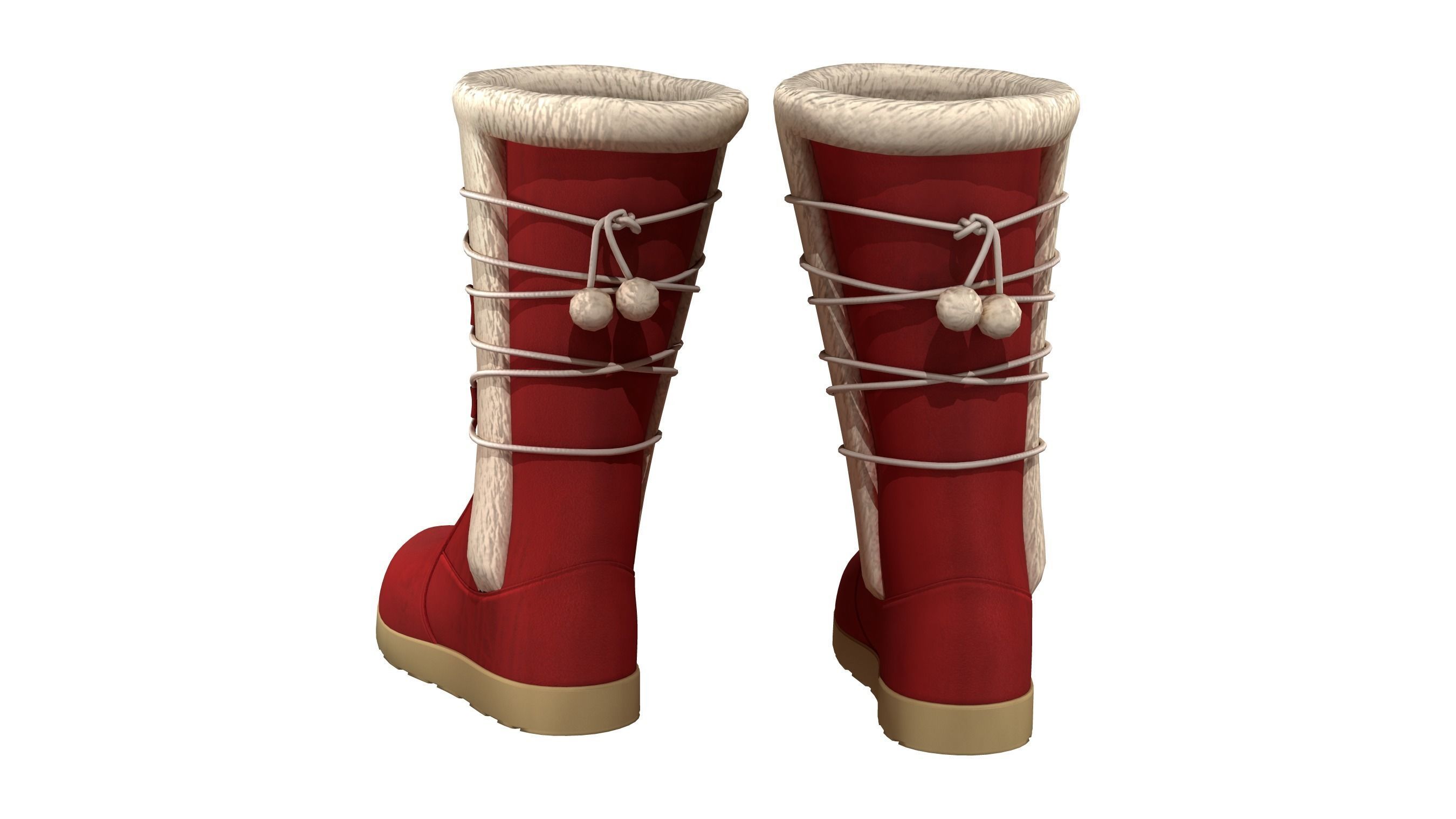 Womens Winter Lace Up Snow Boots With Fur Low-poly 3D model_4