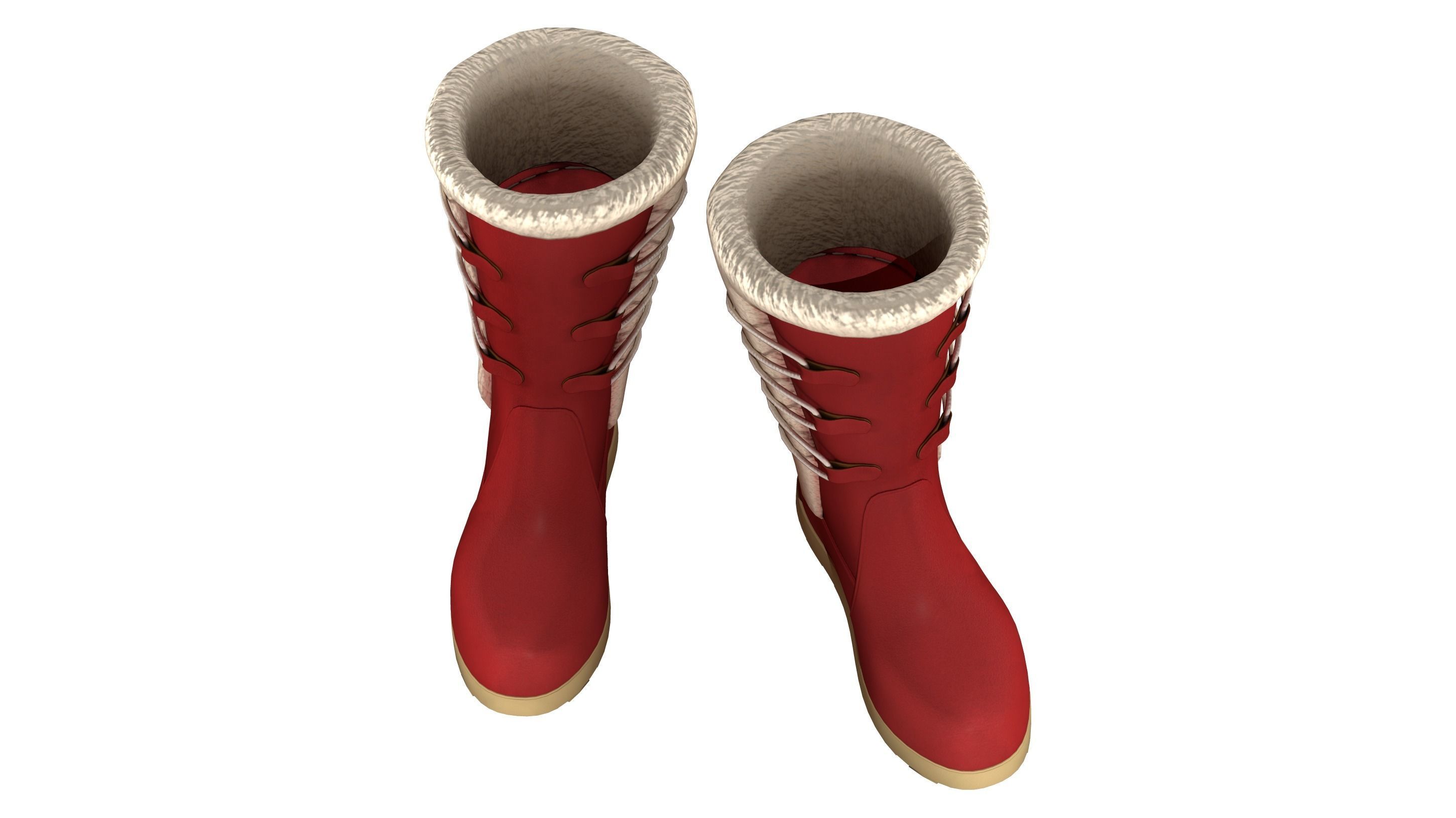 Womens Winter Lace Up Snow Boots With Fur Low-poly 3D model_5