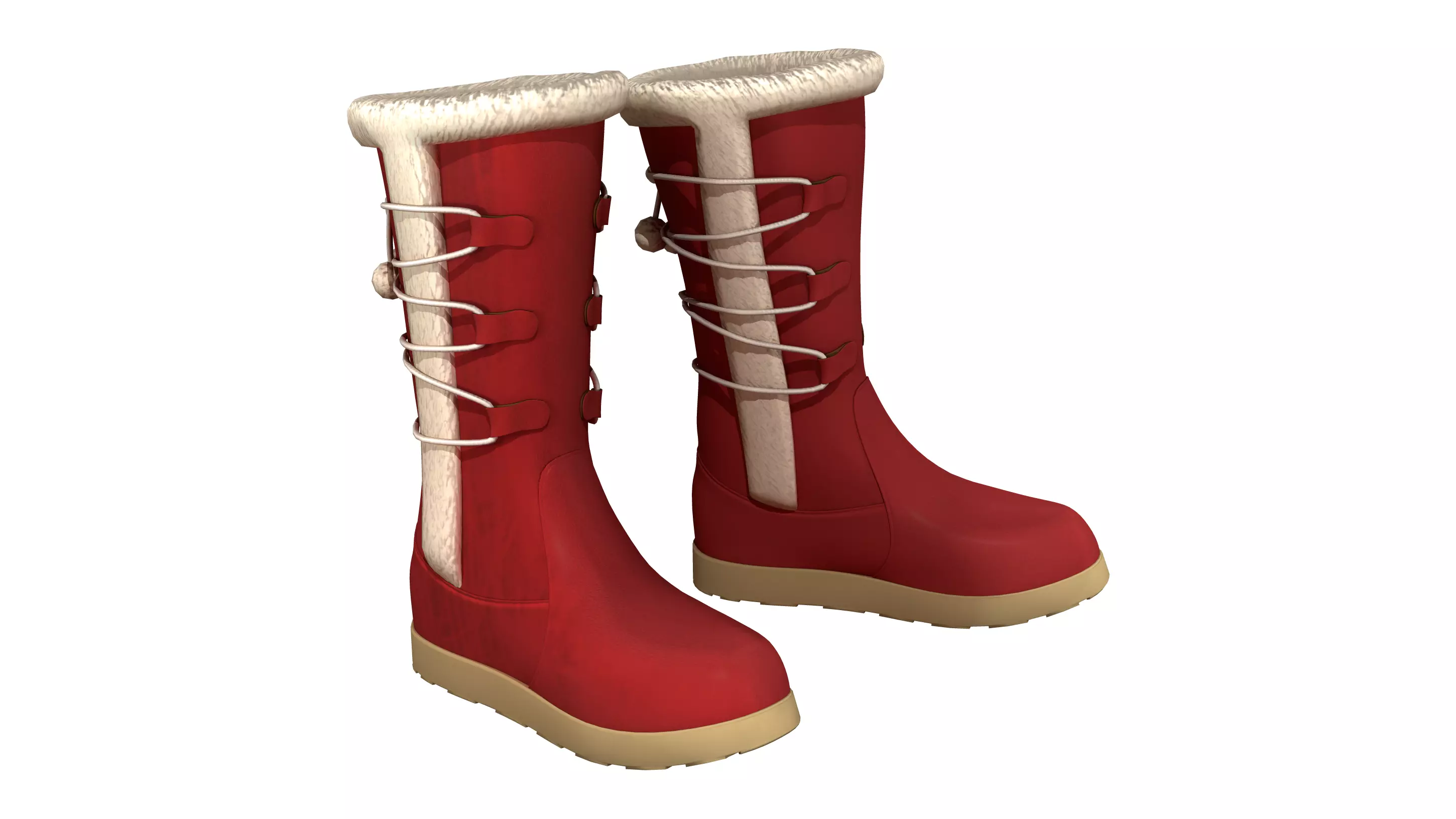 Womens Winter Lace Up Snow Boots With Fur Low-poly 3D model_0