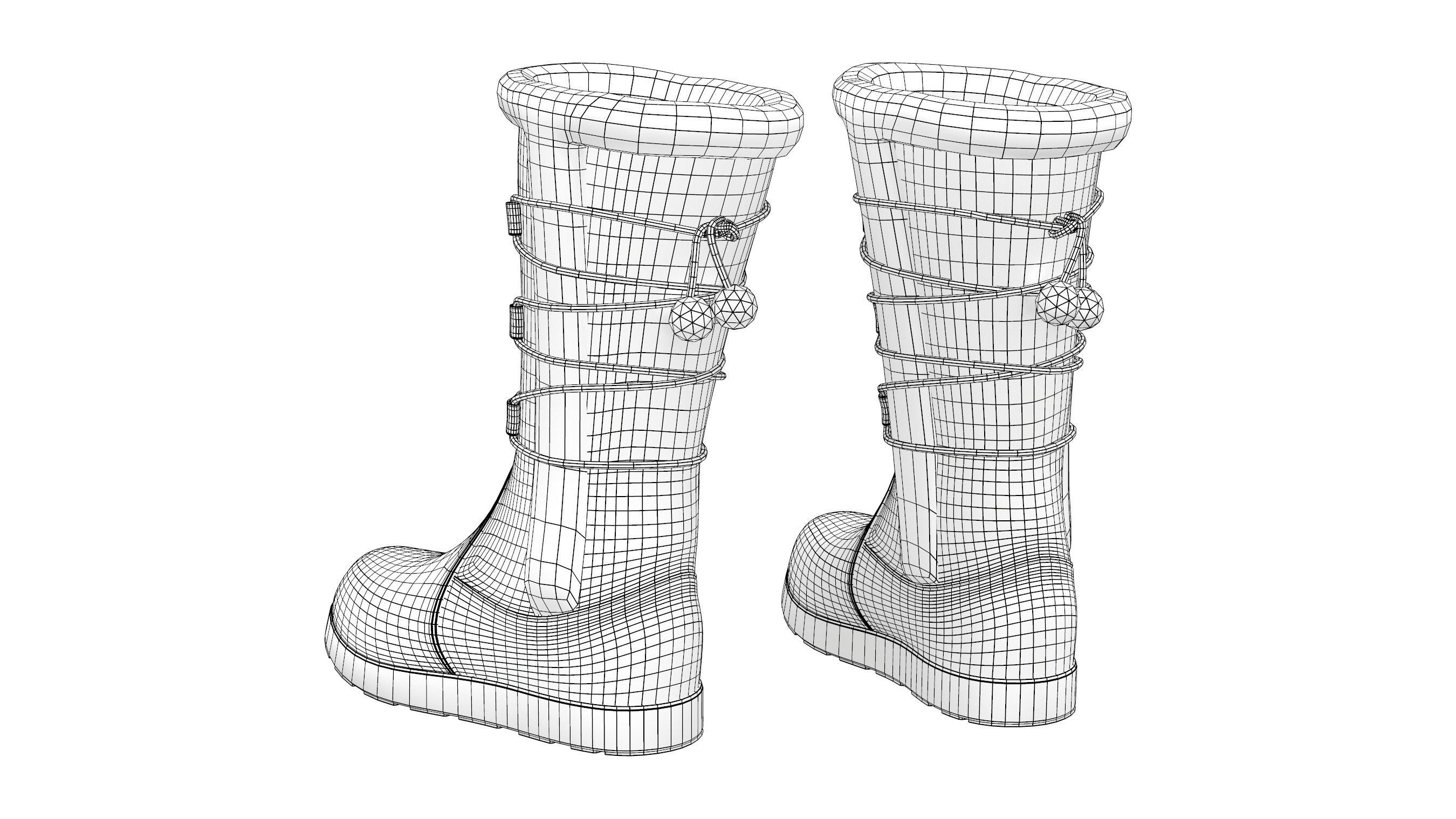 Womens Winter Lace Up Snow Boots With Fur Low-poly 3D model_7