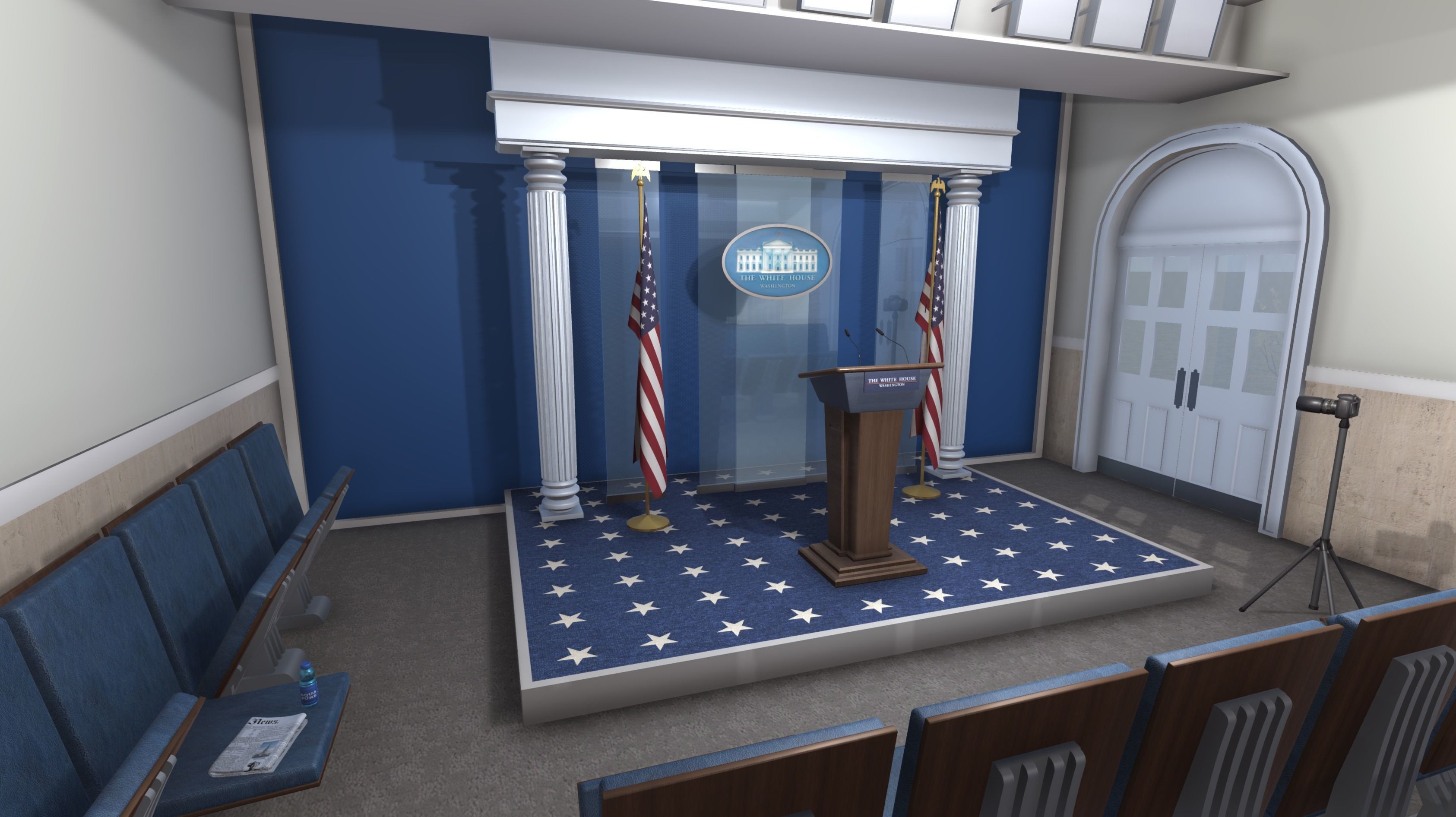 White House Briefing room Low-poly 3D model_4