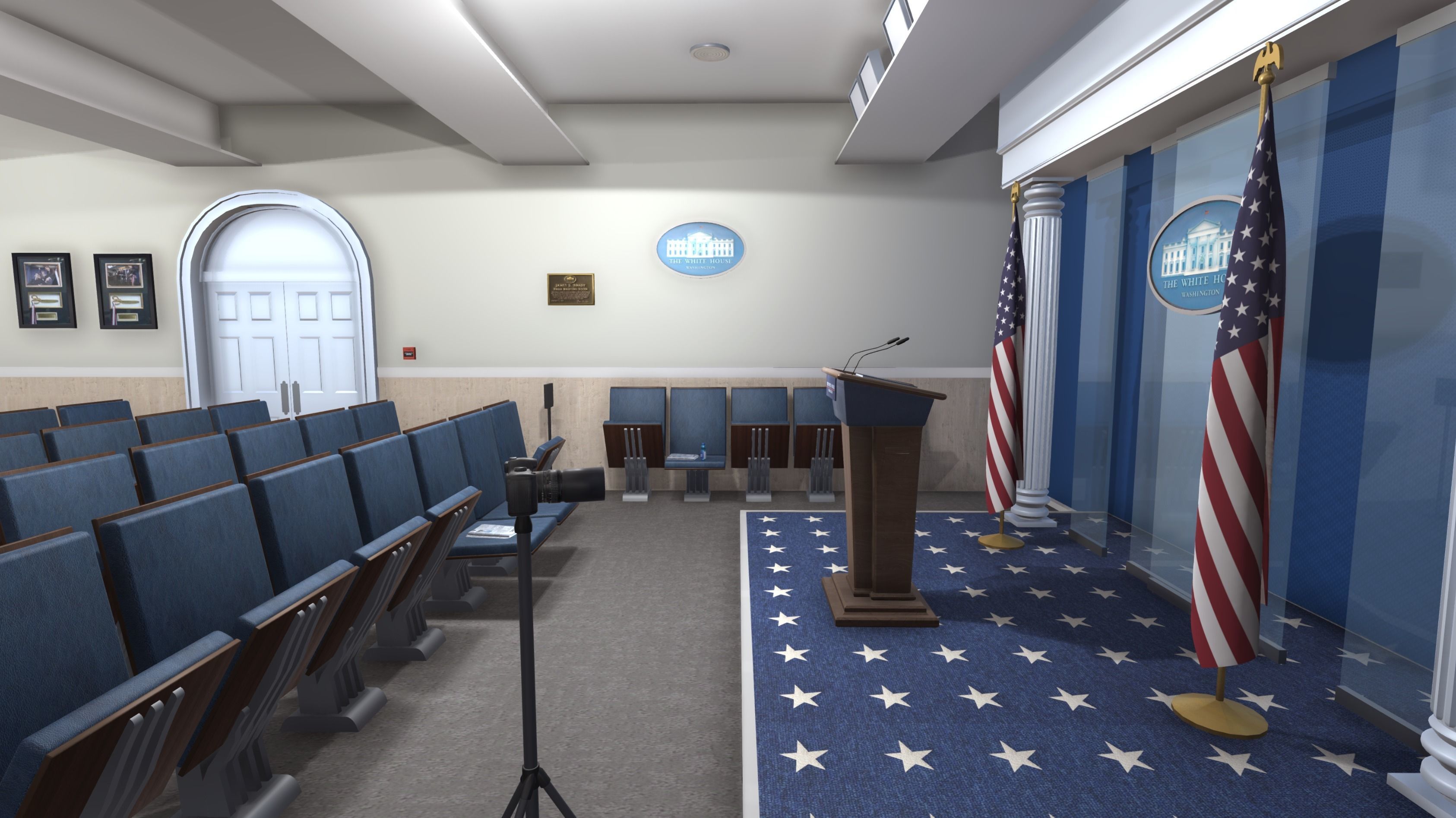 White House Briefing room Low-poly 3D model_1