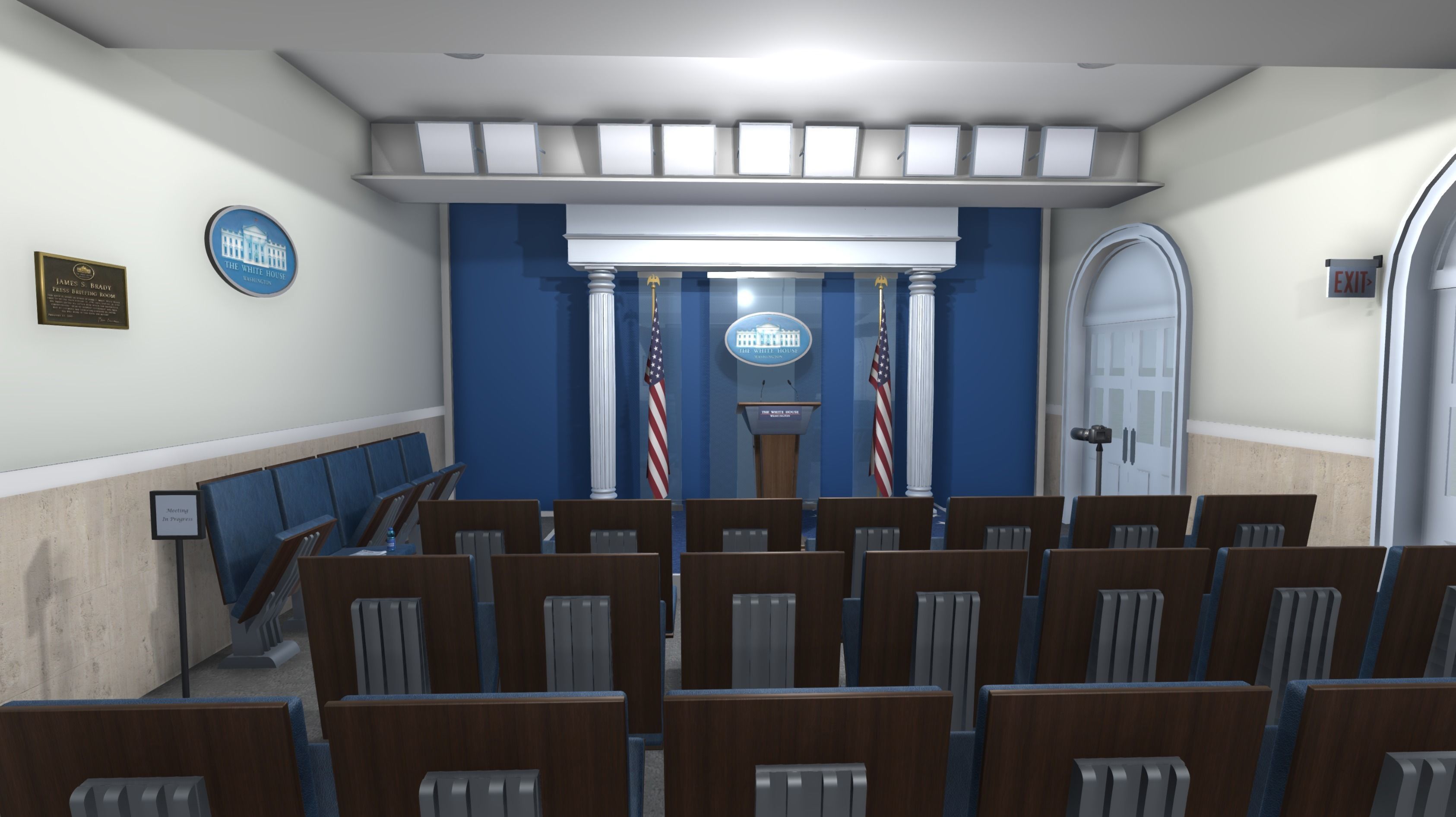 White House Briefing room Low-poly 3D model_7