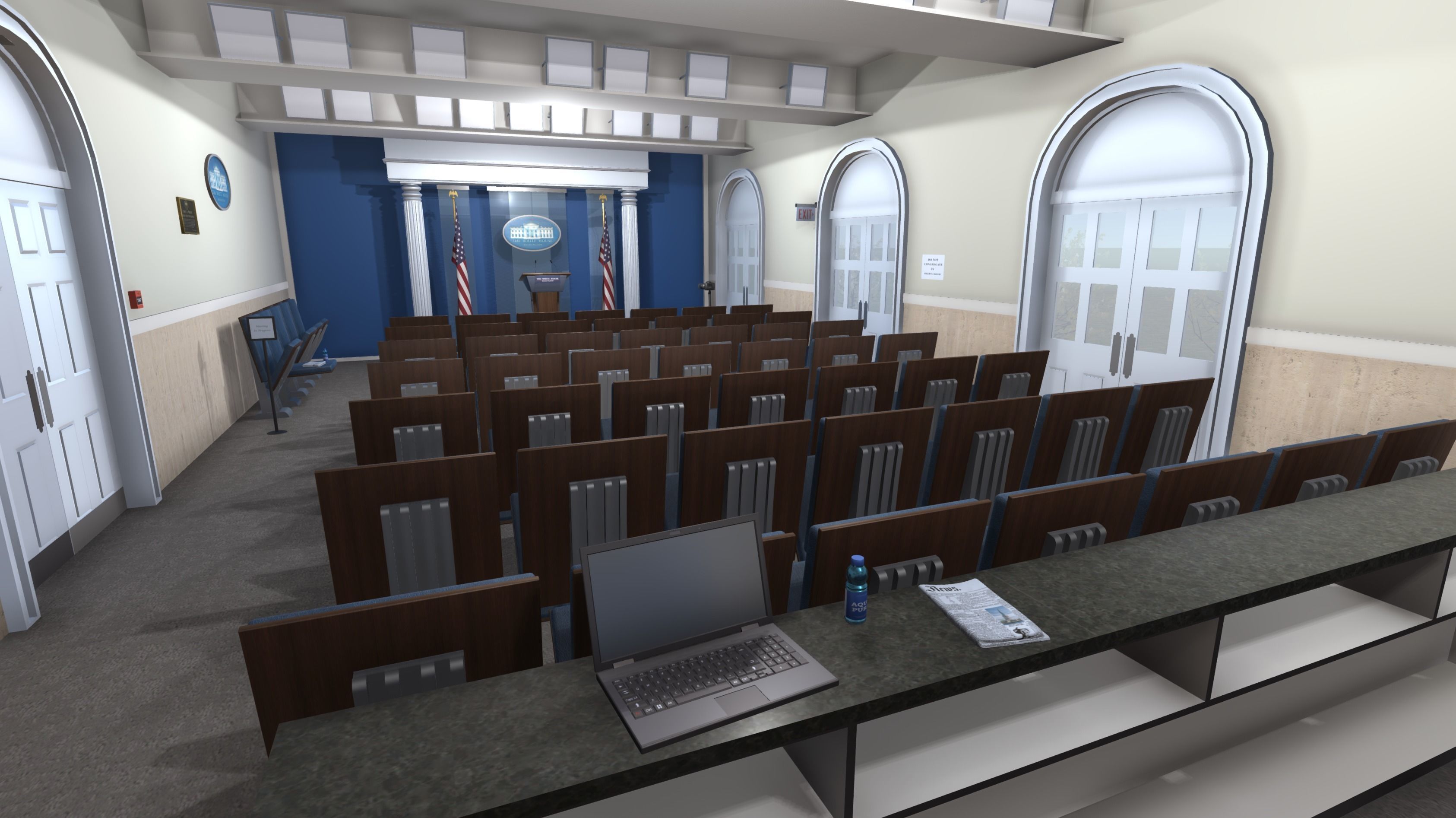 White House Briefing room Low-poly 3D model_10