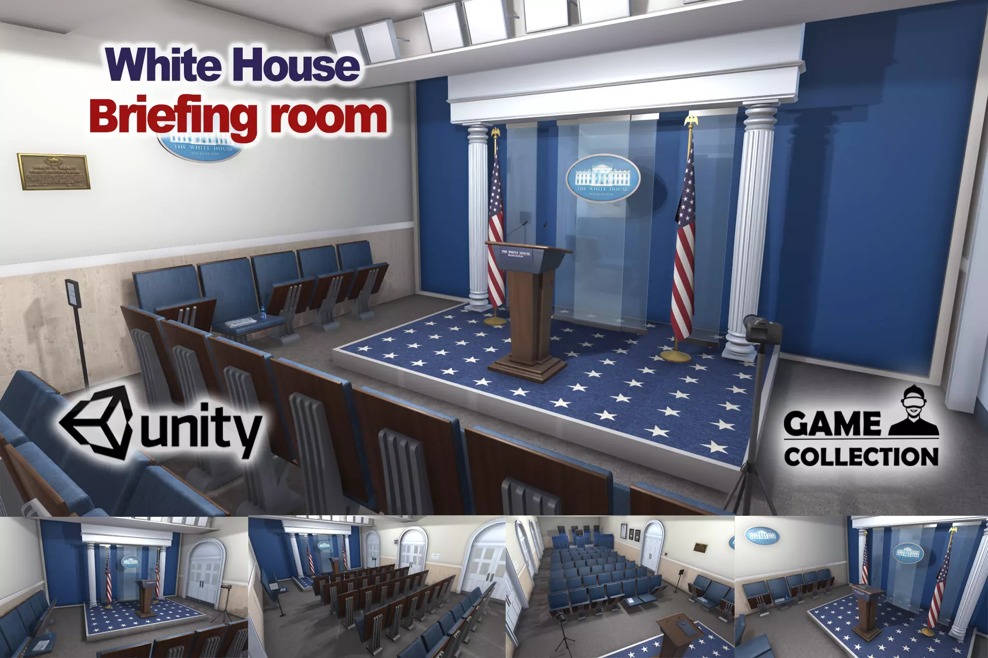 White House Briefing room Low-poly 3D model_0
