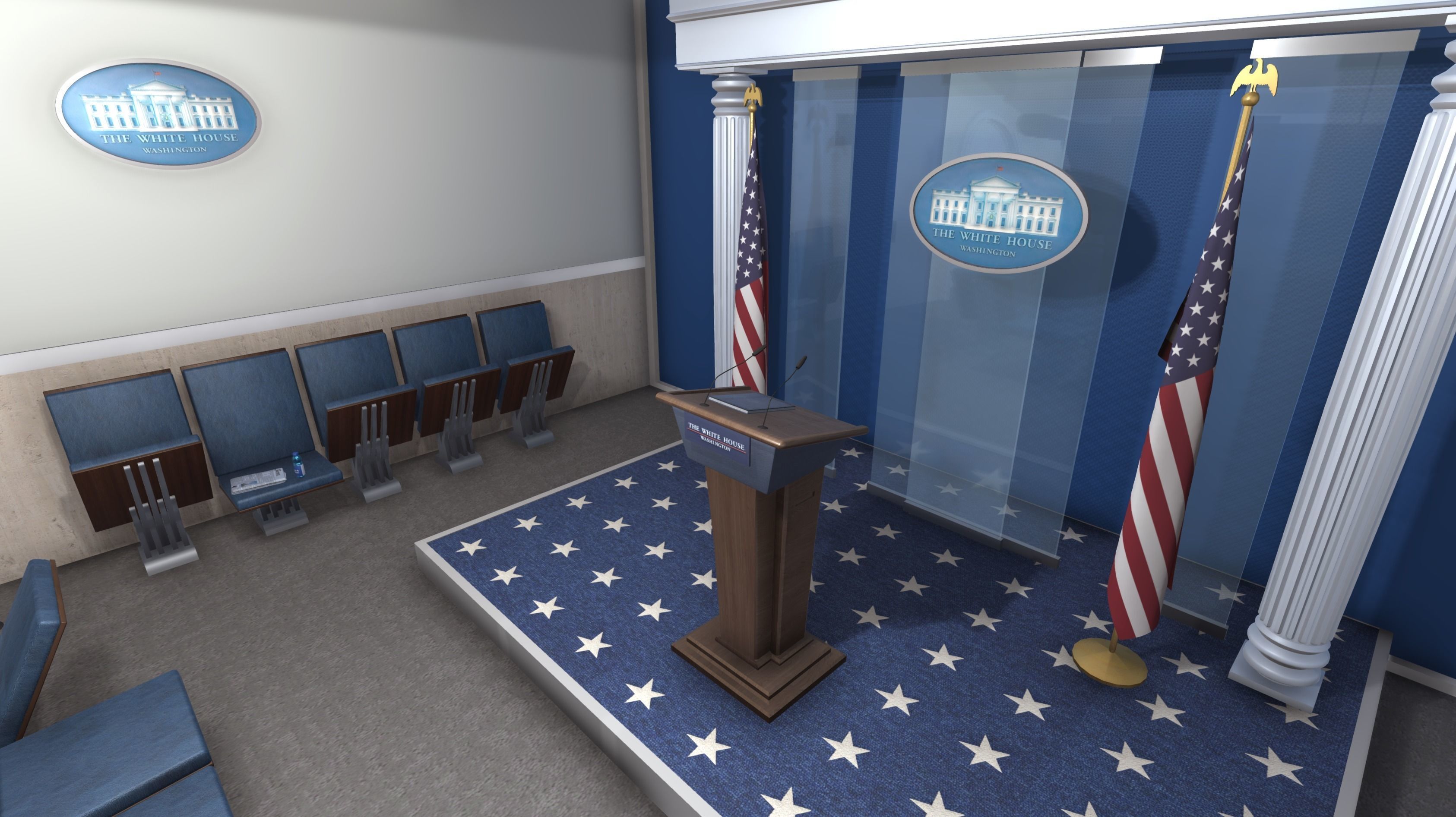 White House Briefing room Low-poly 3D model_3